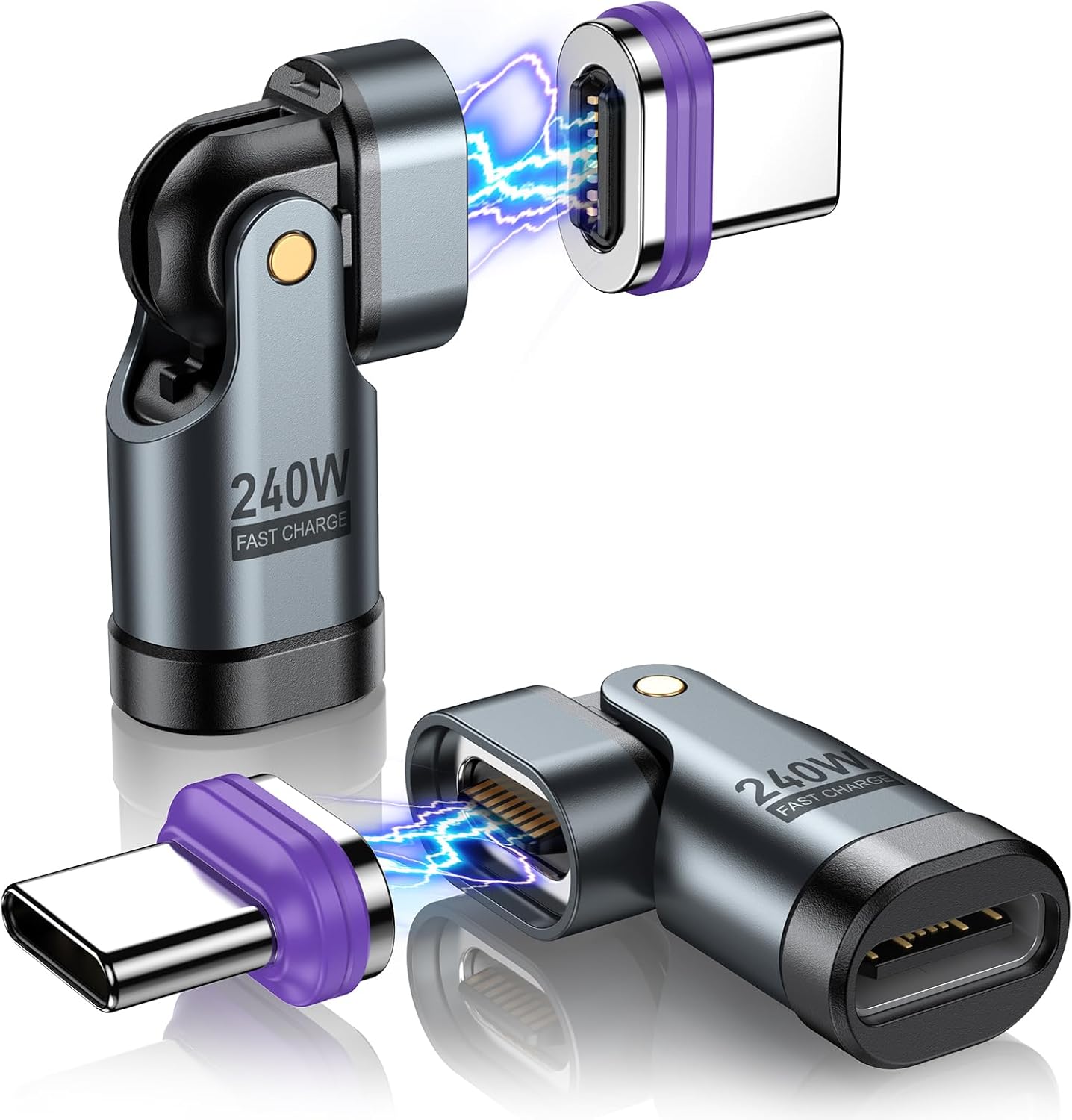 Product image of AUFU PD 240W 16PIN USB C Magnetic Adapter(2Pack)/USB C 90 Degree Adapter/Right Angle C Adapters/Magnetic C to C for 1Phone 16/15 Series, Ma-Book Pro/1Pad Series, Samsung Galaxy, Google Pixel