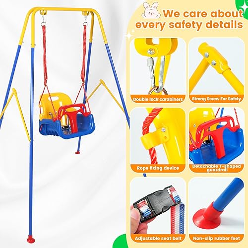 Miniatura 3 de Juego de columpio 3 en 1 para niños pequeños, soporte de silla hamaca con marco en A de metal, marco plegable para columpio, fácil de montar y