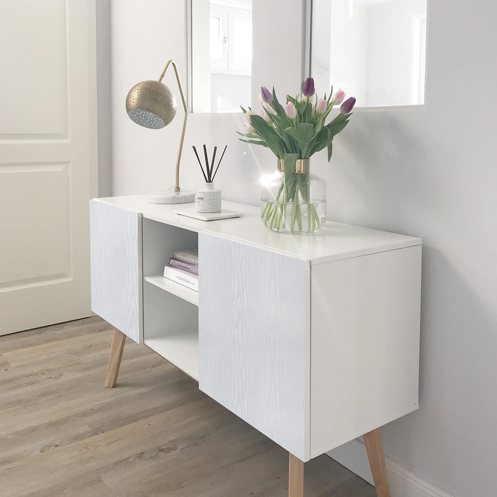 Abyssaly Carta Adesiva per Mobili Legno Bianca Pellicola Adesiva Vinile Carta da Parati Impermeabile PVC Rivestimento per Decorare Cucina Armadio 90cmX600cm