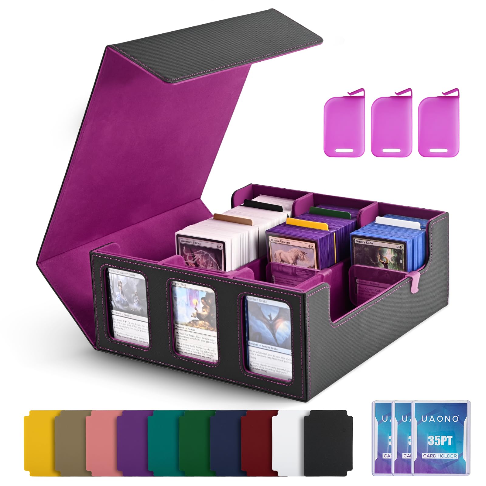 UAONO Caja de Almacenamiento para Tarjetas Intercambiables - Más de 1800 Cajas Commander para MTG Con Ventana de Visualización - Funda de Carga Superior