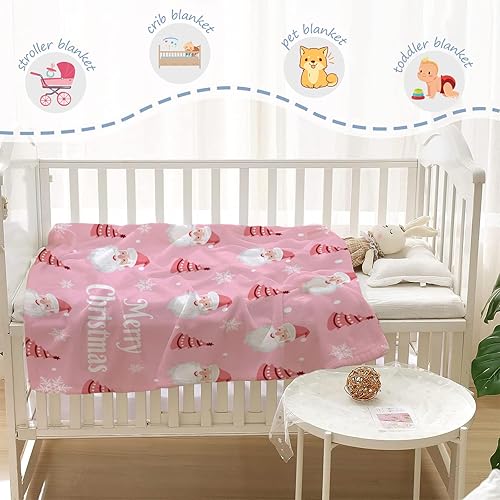 Miniatura 4 de YeeJu Manta de Navidad para bebé, manta pequeña de Papá Noel rosa para bebé, manta para envolver cuna, suave, acogedora, ligera, mullida, manta de
