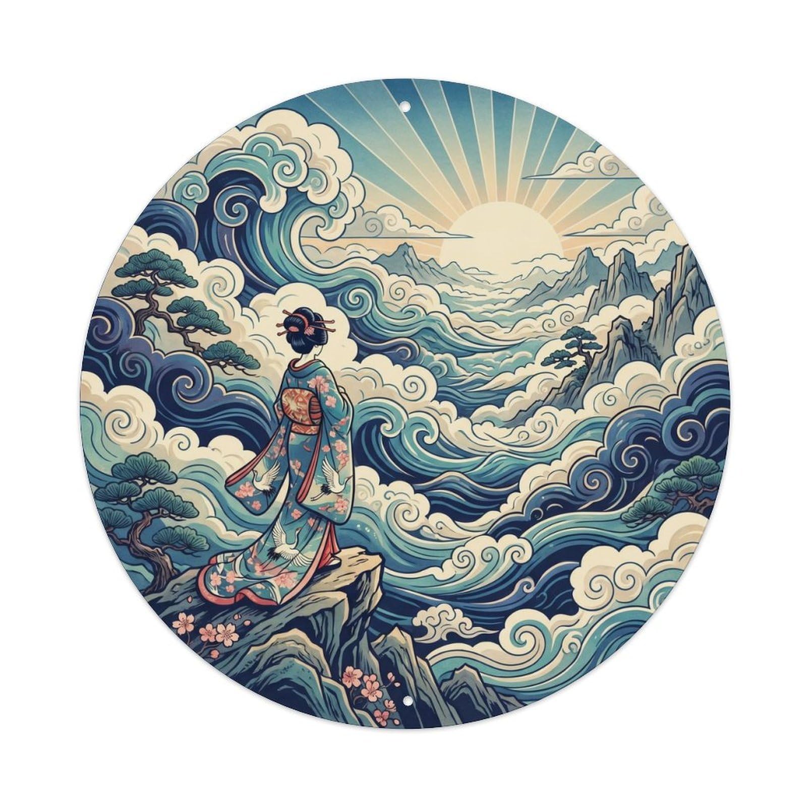 Tgrcjimh Style Metal Tin Sign Japanese Cloud Sea Mountain Peak