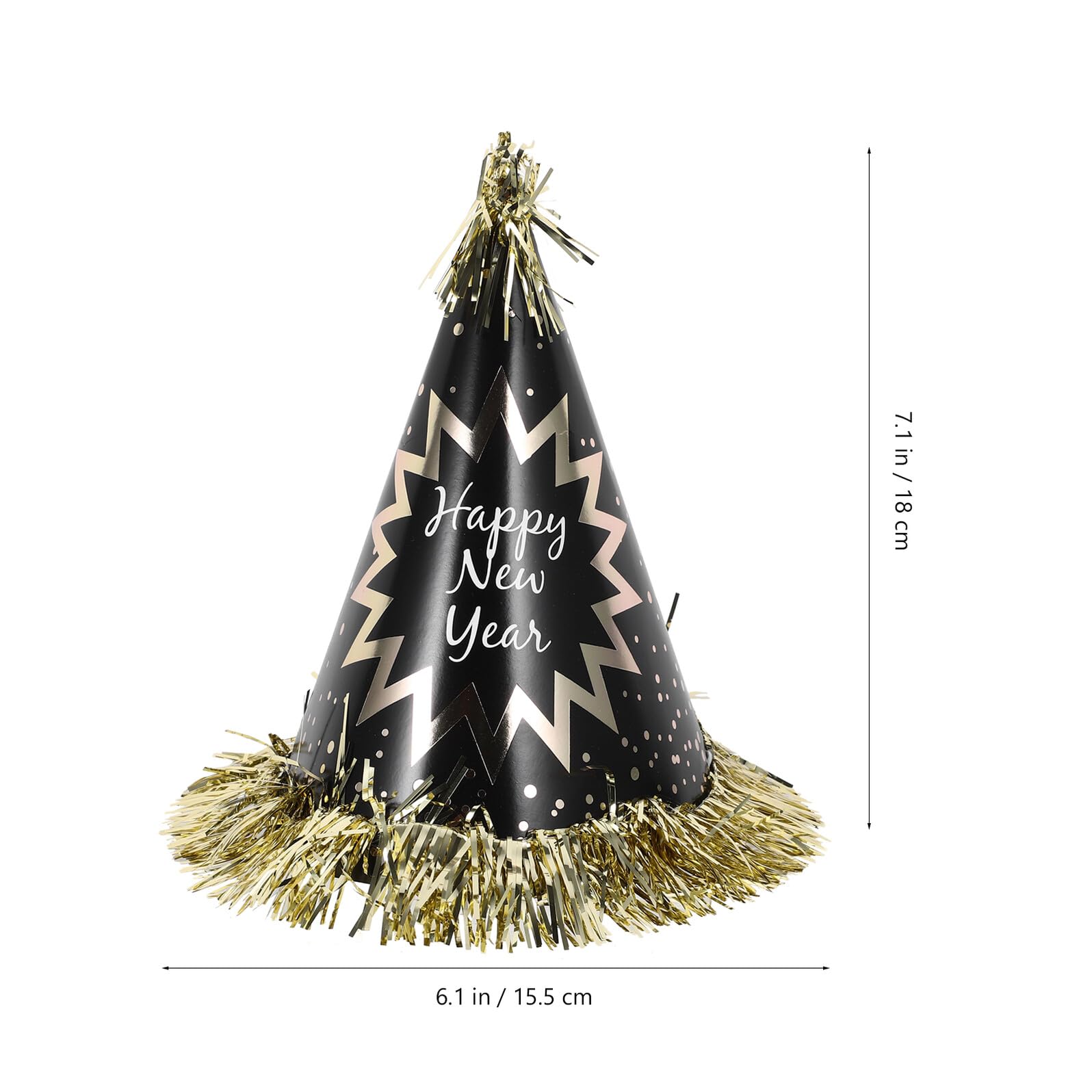 Neujahrs-partyset Silvester-deko Kegelhüte mit Quasten Kopfbänder Halsketten Krachmacher Schwarz-gold für Festliche Jahresendfeiern und Foto Requisiten