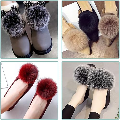 Miniatura 7 de SIQUK 46 pompones de piel sintética con lazo elástico, pompones de piel sintética de zorro para sombreros, zapatos, bufandas, guantes, bolsas,