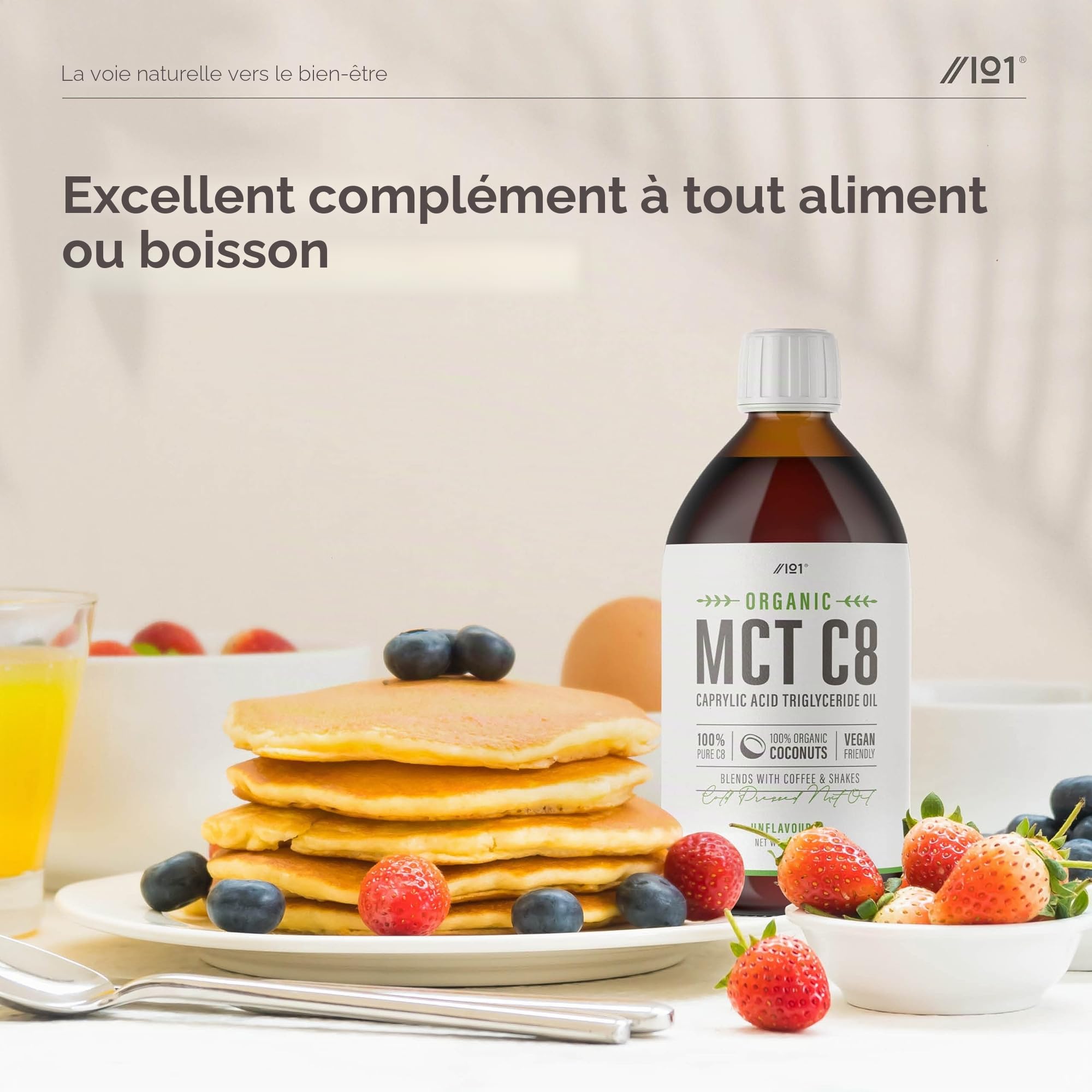 Huile MCT C8 Bio 500 ml (Verre) - 99%+ C8 Pressée à Froid - Booste les Cétones 4X Plus Que les Autres MCT - Issue de Sources Durables par Alpha01