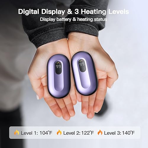 Miniatura 10 de coldSky Calentadores de manos recargables, paquete de 2, calentador de manos eléctrico magnético con pantalla digital, calentadores de manos