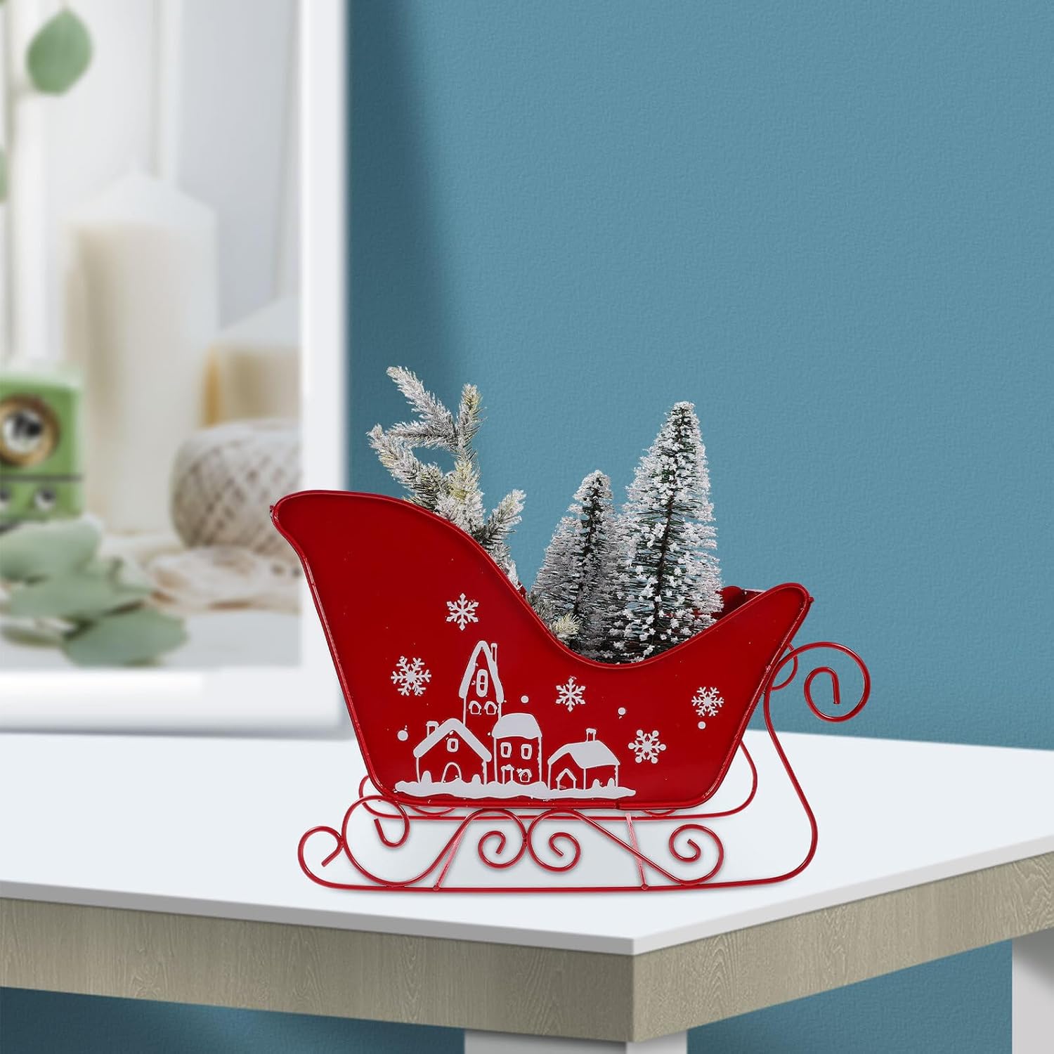 Christmas Sleigh Decoration Medium Size Christmas Tree Sleigh Ornament Desktop Holiday Tabletop Decor for Home Seasonal Festive Display