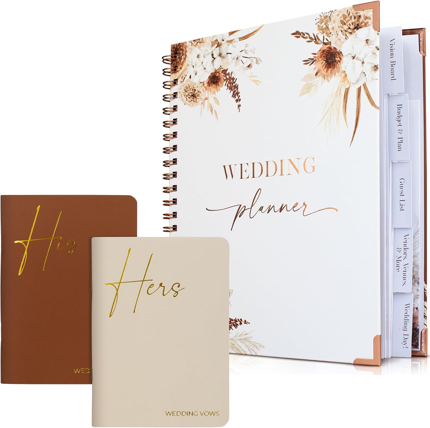 Beautiful Boho Wedding Planner Book Organizer and Vow Books With Gold Foil Lettering For Your Wedding Bundle - The Perfect Engagment Gift and Addition For the Wedding Day