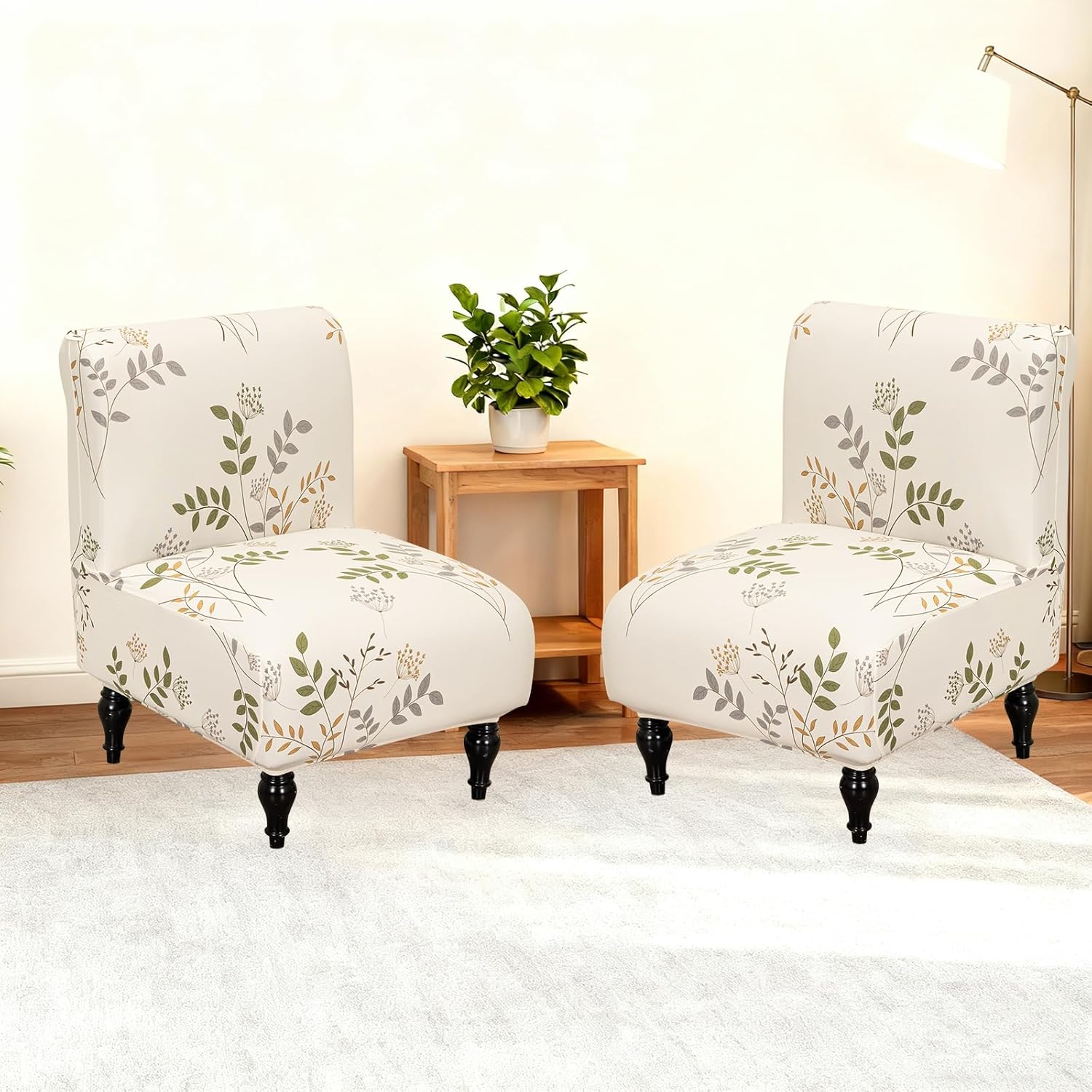 Armless Accent Chair Cover Slipcover Washable Printed Slipper Chair Slip Cover Armless Chair Furniture Protector Covers for Living Dining Bedroom(08,2PC)