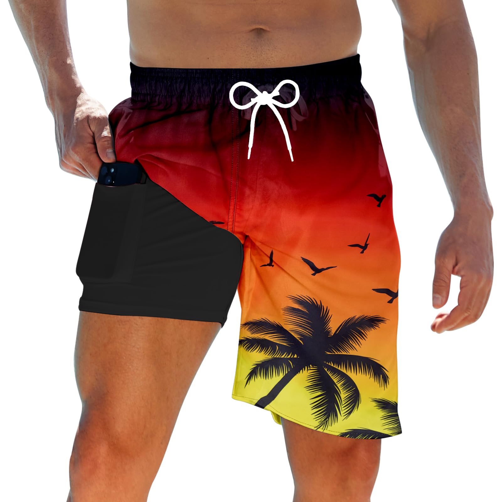 TUONROAD Mens Swim Trunks with Compression Liner 2 in 1 Board Shorts 9 Inch Quick Dry Swimming Trunks with Pockets
