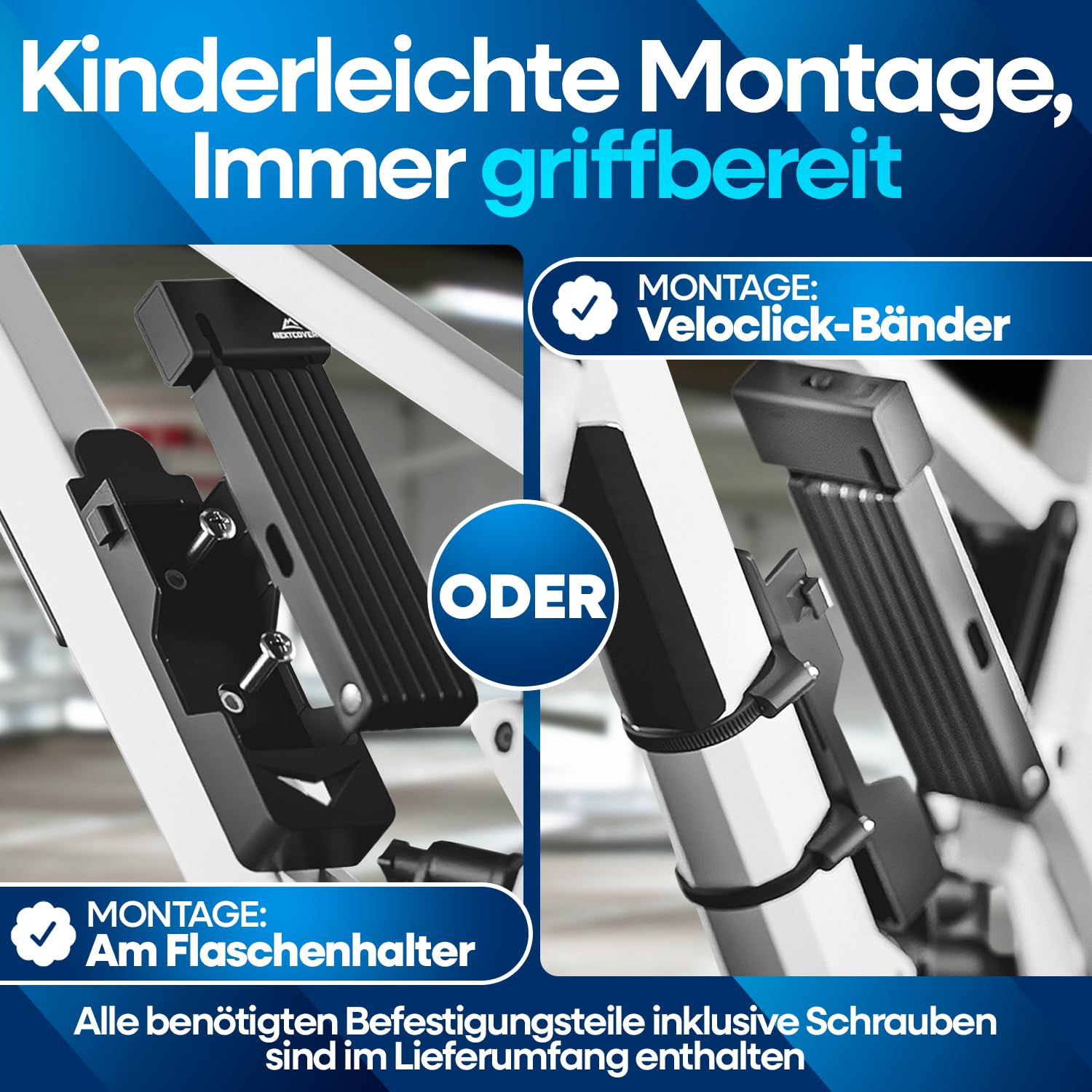 NEXTCOVER® Faltschloss Fahrrad FoldOne 100cm - Das Original - mit SteelSecure-Technologie und 3 Schlüsseln I Robustes Fahrradschloss Faltschloss, Fahrradschloss hohe Sicherheit mit Halterung