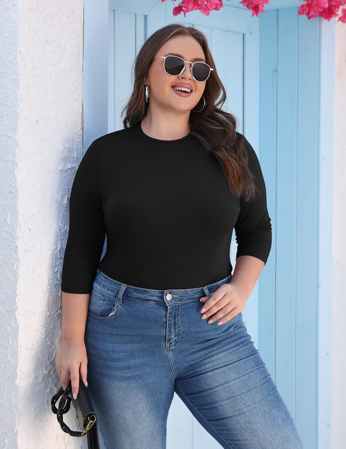 COOTRY Womens Plus Size Tops 3/4 Sleeve Shirts Crew Neck Casual Slim Fit Basic Blouses Tee 2026 Fall Outfits - Image 5