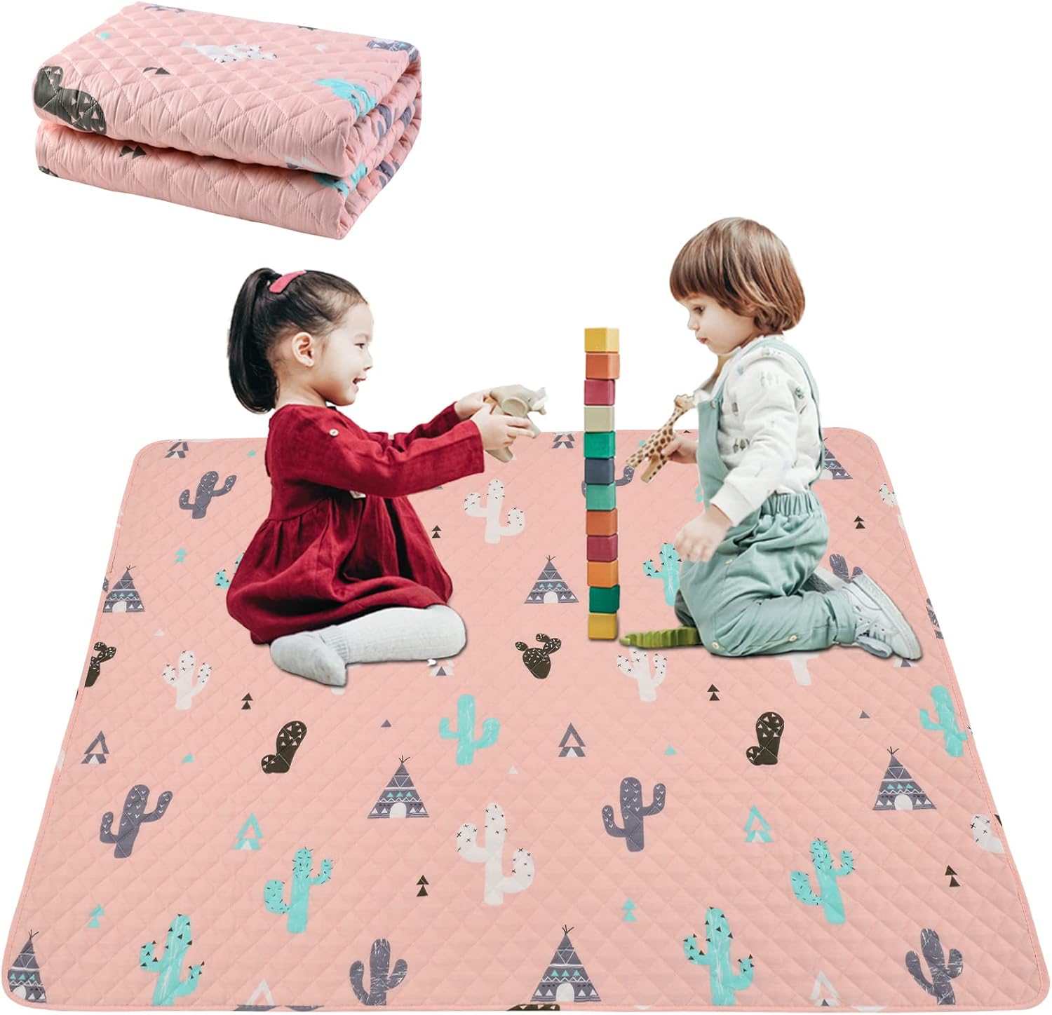 MatLeya Washable Baby Portable Cotton Play Mat, Foldable Crawling Mat