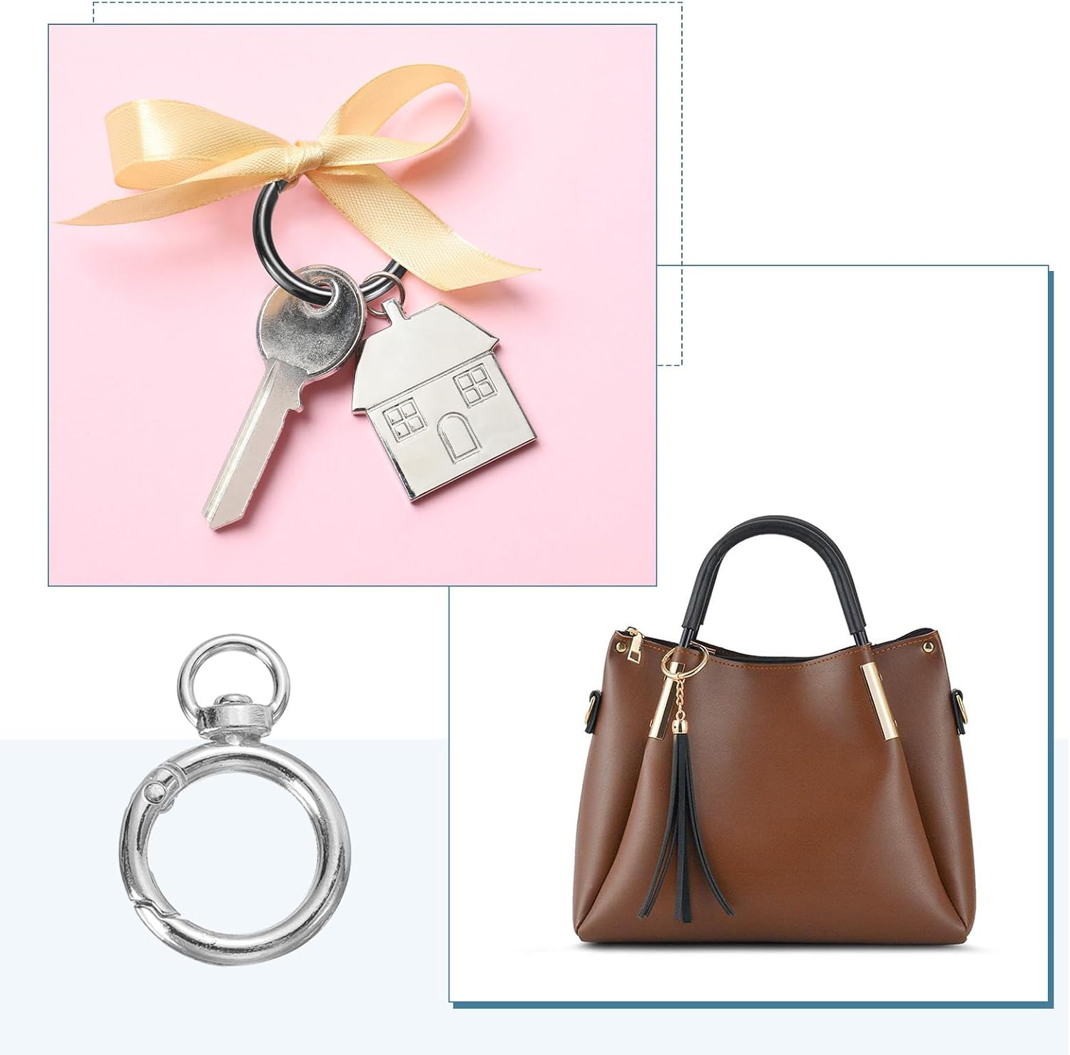 HARFINGTON Metal Spring O Ring Clips Snap Buckle Keyring for Purse Shoulder Bag Leather DIY Crafts