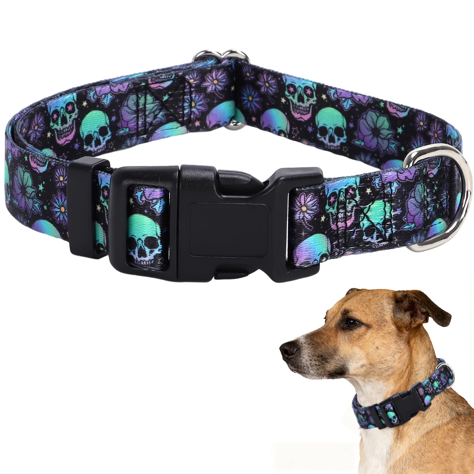 Skull Dog Collars for Large Dogs,Adjustable Comfy Soft Durable Male Collar for Small Medium Large Extra Large Boy Dogs(Skull L)
