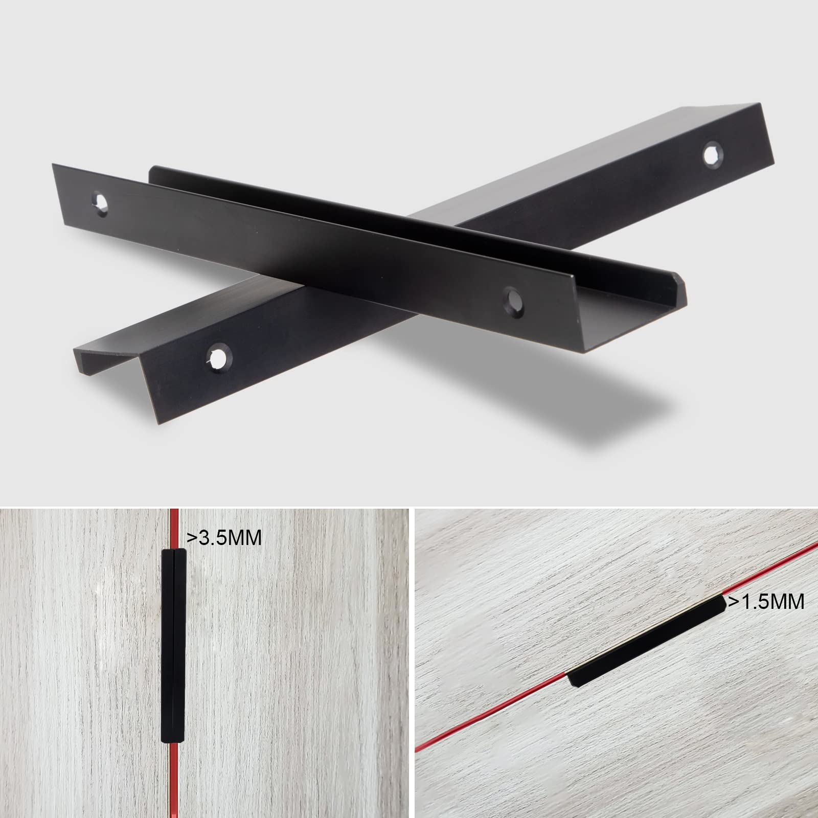 Tiradores de Muebles Negro Tiradores Ocultos para Armarios 200mm con Tornillos para Puerta de Armario Cajones 8 Piezas