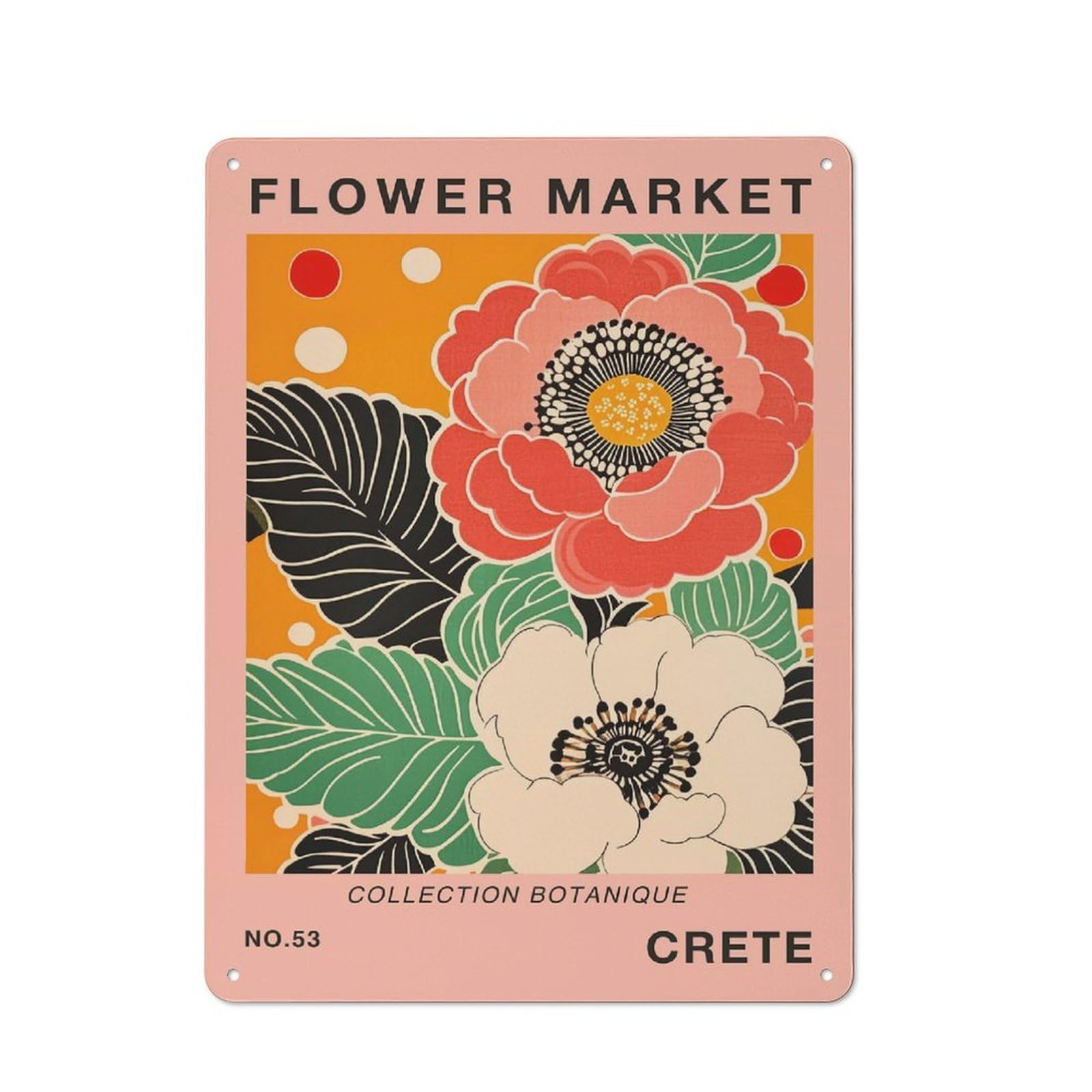Junmoney Style-23 Crete Flower Market Botanical Travel Art Print Urban Metal Wall Decor 40X30cm, Metal Wall Art Sign For Loft, Studio, Office Or Creative Room