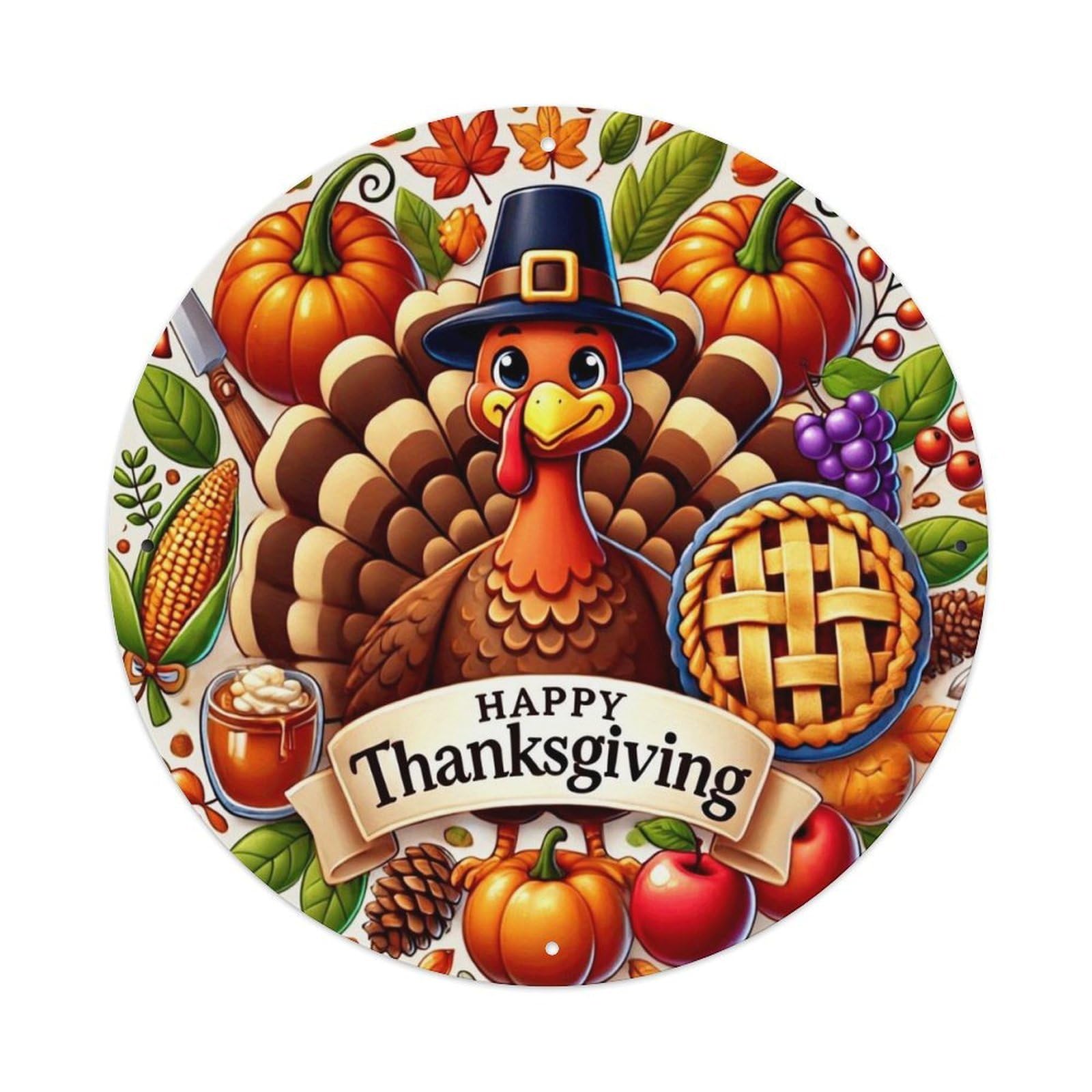 Happy Thanksgiving Turkey Pumpkin Pie Tin Sign Metal Poster Vintage Metal Signs for Home Man Cave Bar Cafe Kitchen laundry room Wall Decorations 8x8 inches