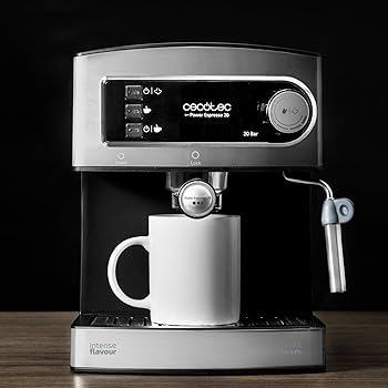 Cecotec Cafetera Express Manual Power Espresso 20 Essential. 850W, 20 Bares, Vaporizador Orientable, Brazo Doble Salida, Depósito Agua 1,5l, Superficie Calientatazas, Fácil Limpieza1
