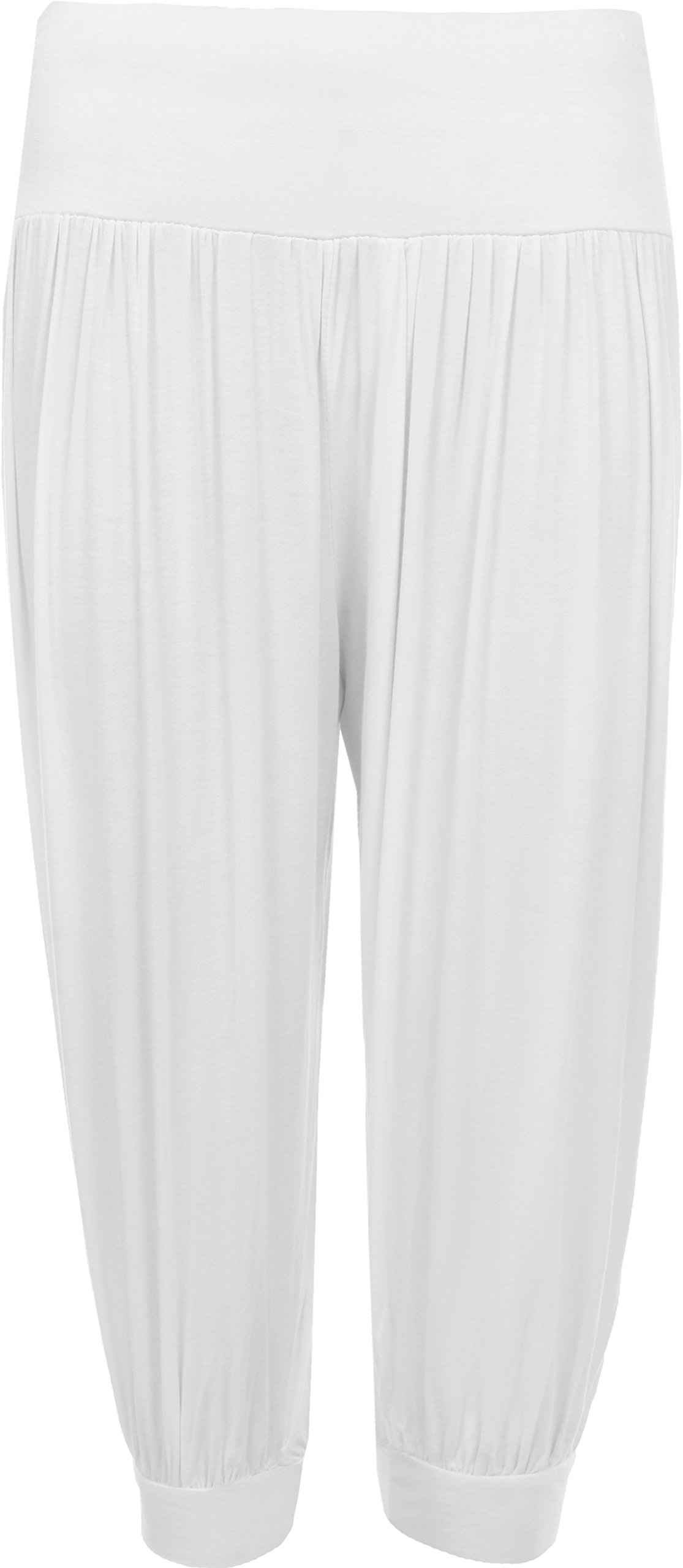 Wearall Women's White Plus Size Cropped Harem Trousers 3/4 Plain Baggy Pants - 24/26