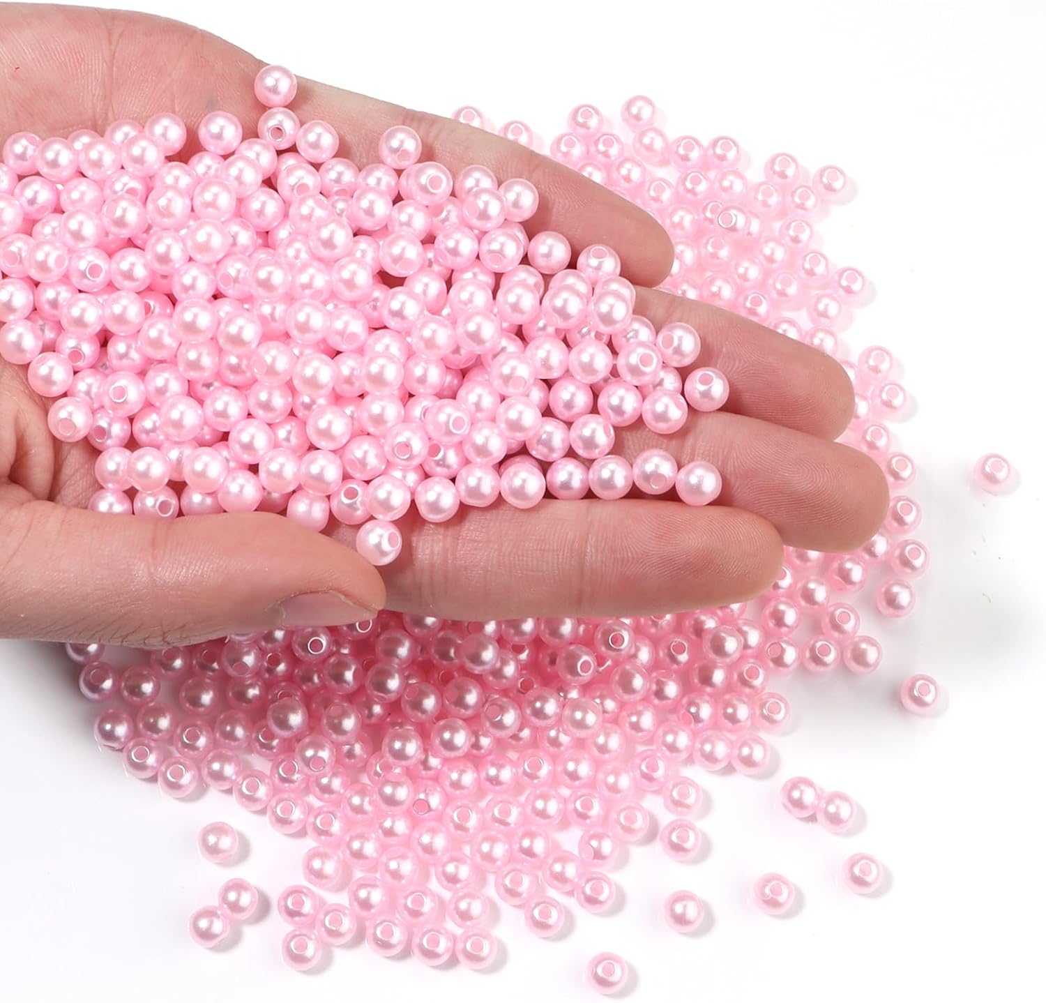 1000pcs Pink 6mm Pearl Beads with Hole Round Pearls for Crafting Loose Pearl Beads for Jewelry Making Fake Pearls Bead for Bracelets Necklaces Earrings Key Chains Accessories DIY