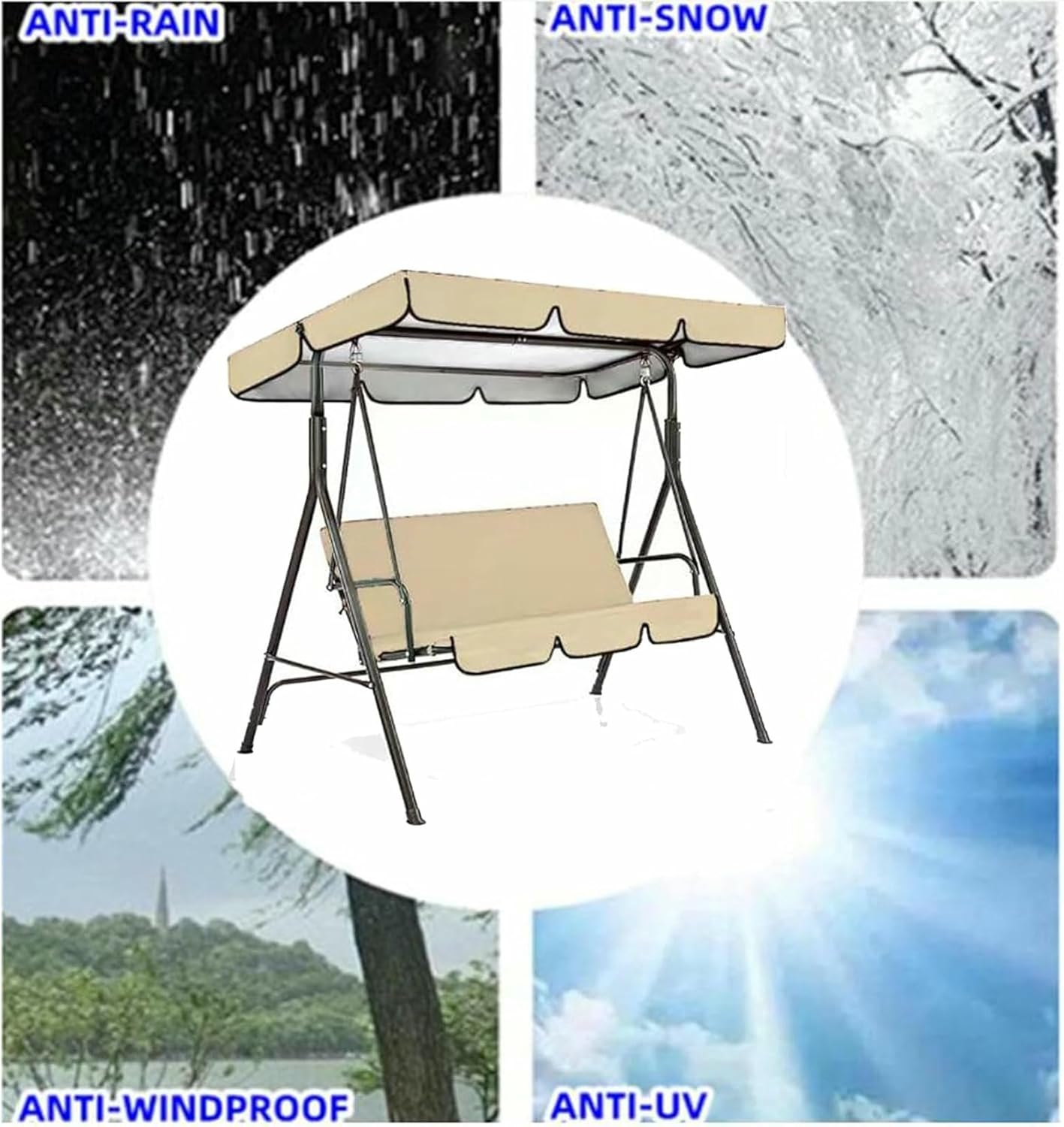 Swing Canopy Replacement Cover and Swing Cushion Cover, 210D Thicken Oxford, (Swing and Frame not Included)~/