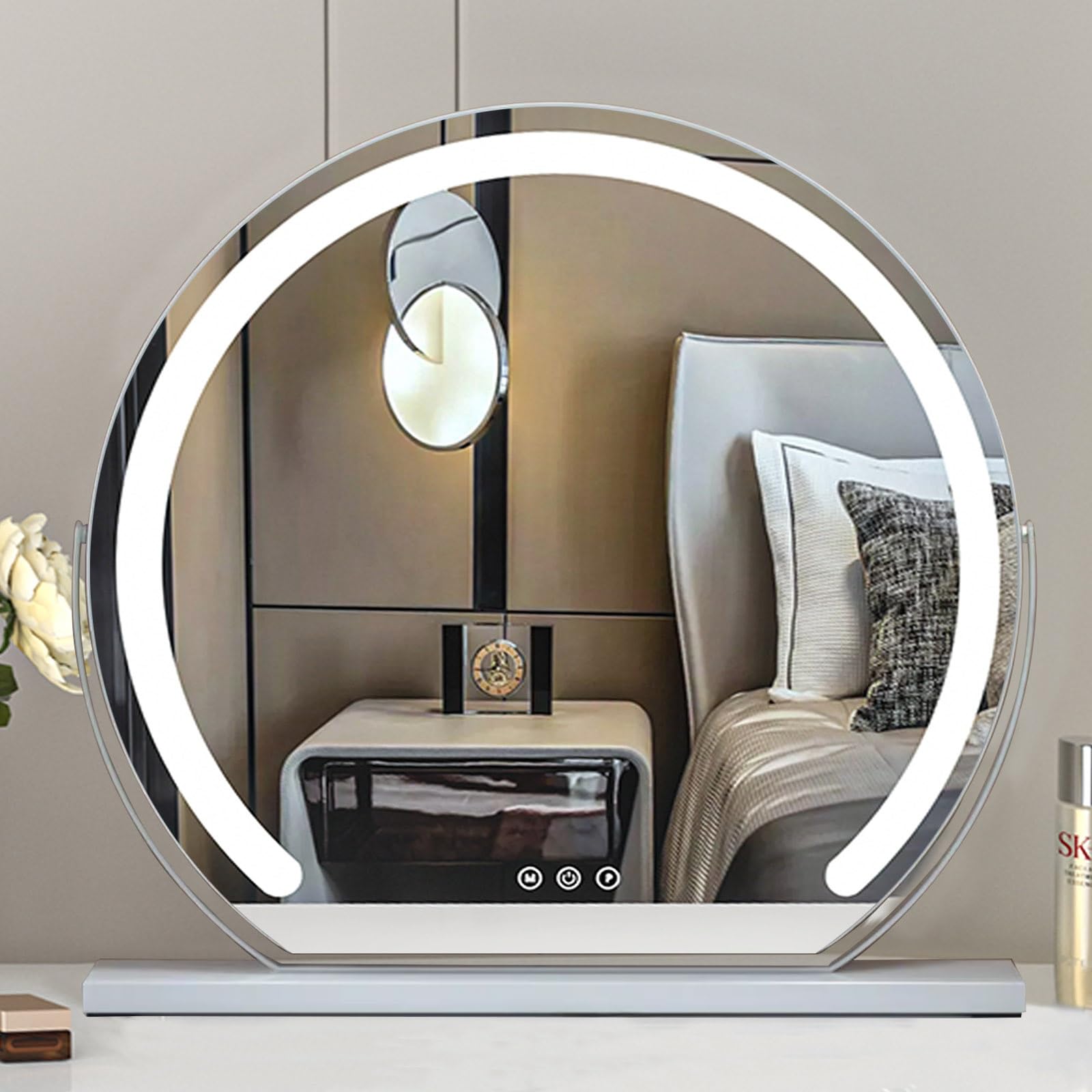 Espejo Maquillaje Grande Con Luz,Espejo De Mesa Estética, LED Espejo Tocador, Control Táctil Inteligente, Iluminación De 3 Colores, Para Dormitorio, Escritorio 40/50/60cm ( Color : Blanco , Tamaño : 4