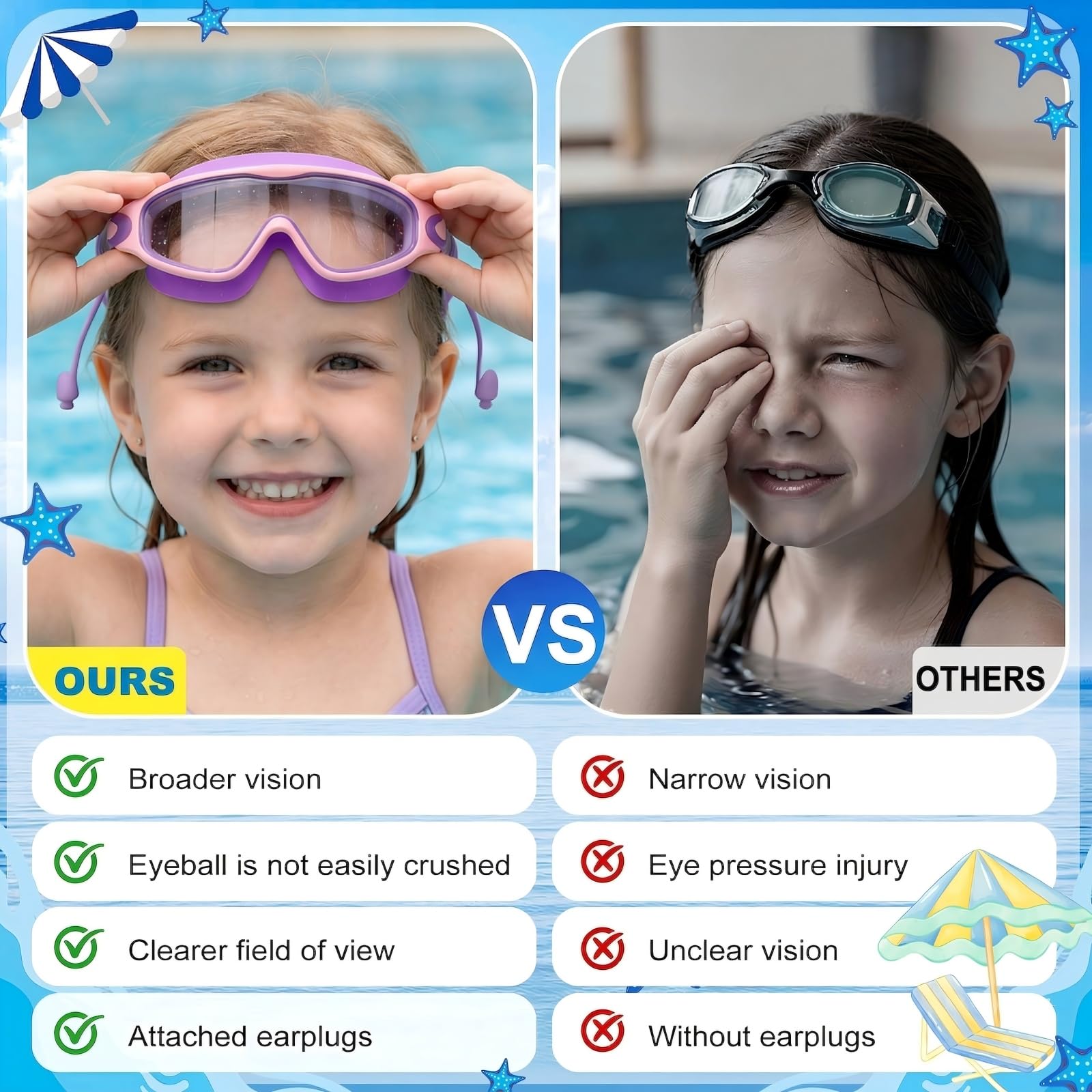 SHINER Gafas natacion, gafas natacion niño de 3 a 15 años, antivaho, impermeables, máscara de buceo panorámica, antifugas de 180° gafas piscina niños, para niños y niñas