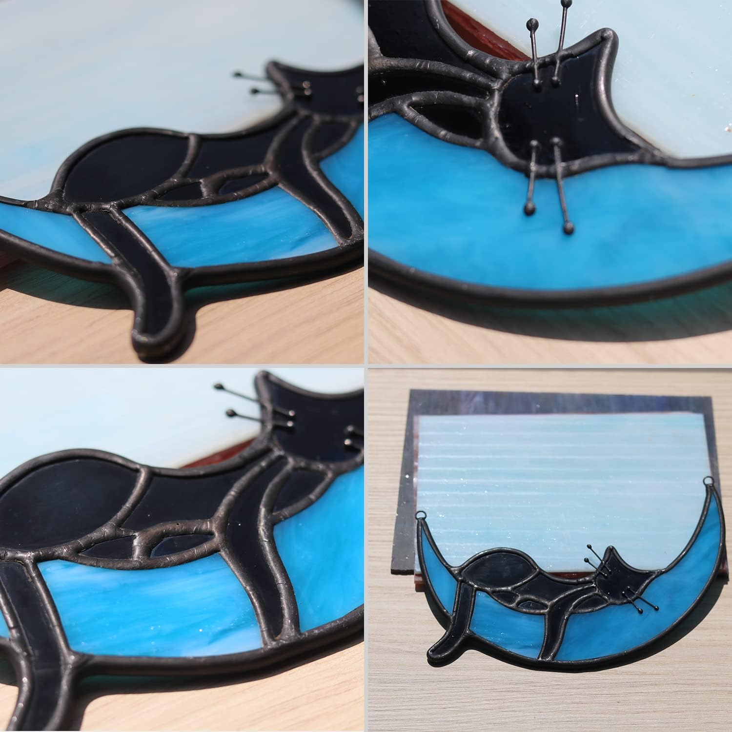 BOXCASA Black Cat on Moon Stained Glass Witchy Gifts for Women - Indoor Suncatchers for Windows Hanging,Christmas for Cat Lovers (with Suction Cups and Chains) - Image 3