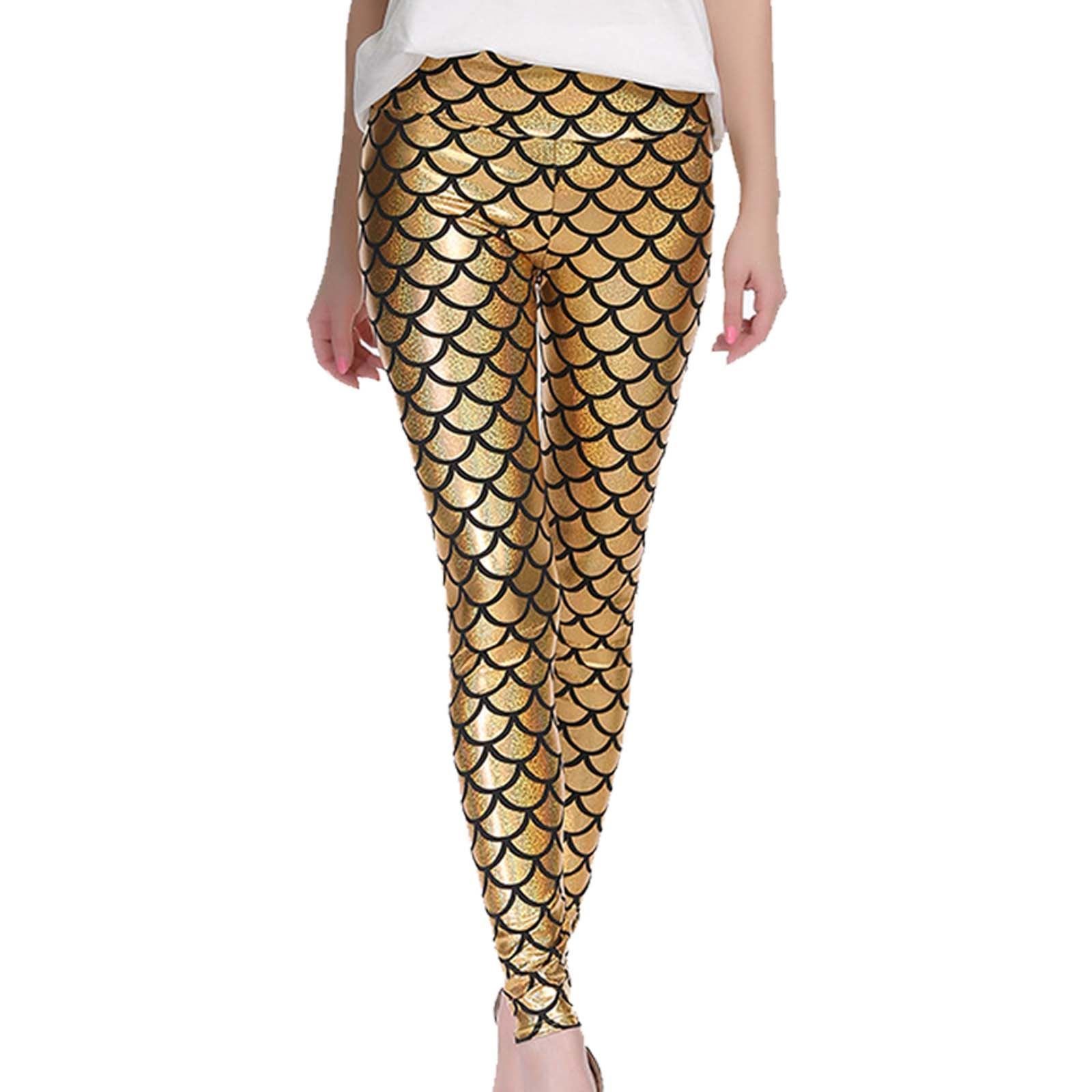 ER Traders Ltd Ladies Mermaid Leggings Metallic Fish Scale Skinny Fancy Dress Party Pants