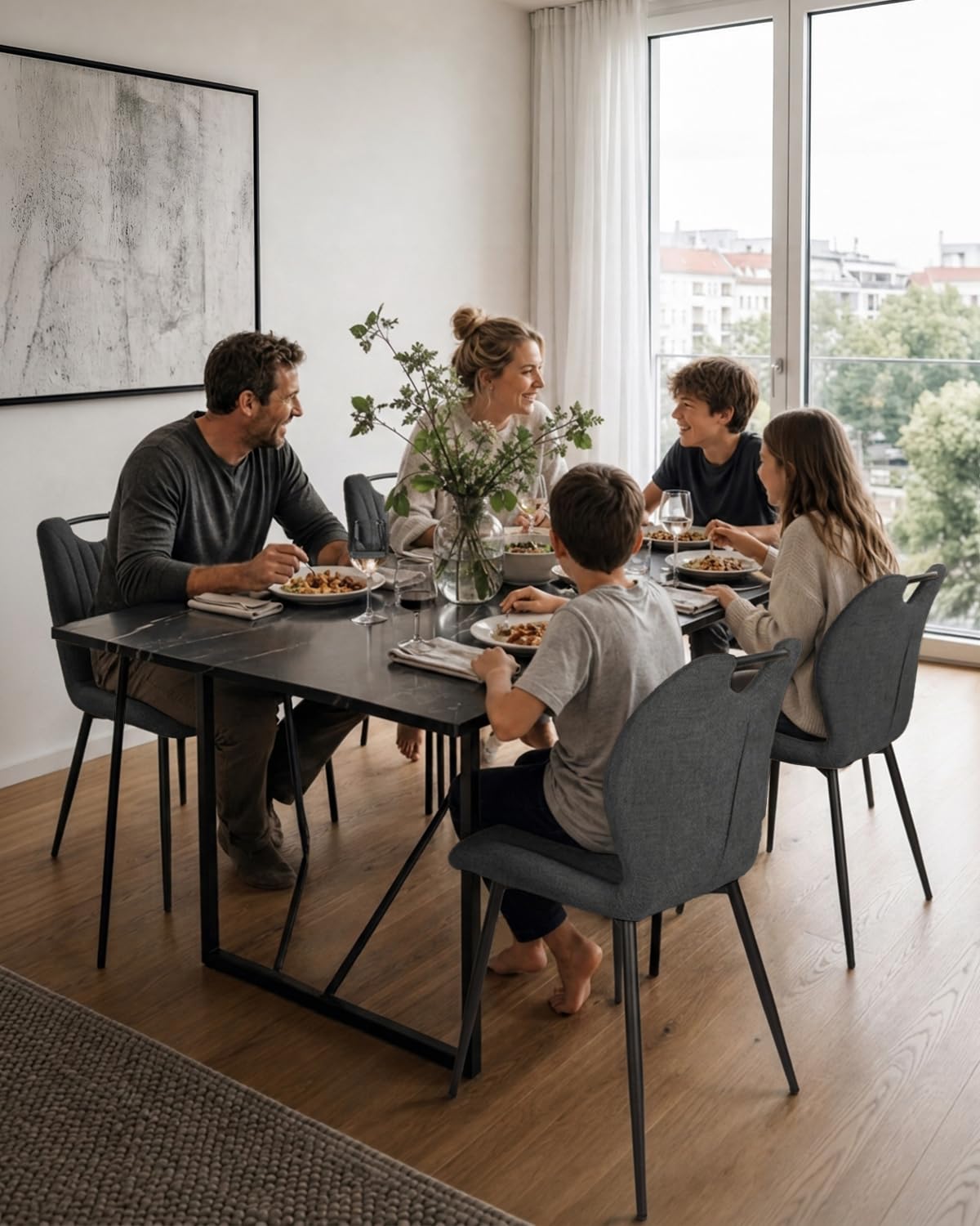JIJIAN Set 2 Sedie da Pranzo in Tessuto Lino Grigio Scuro