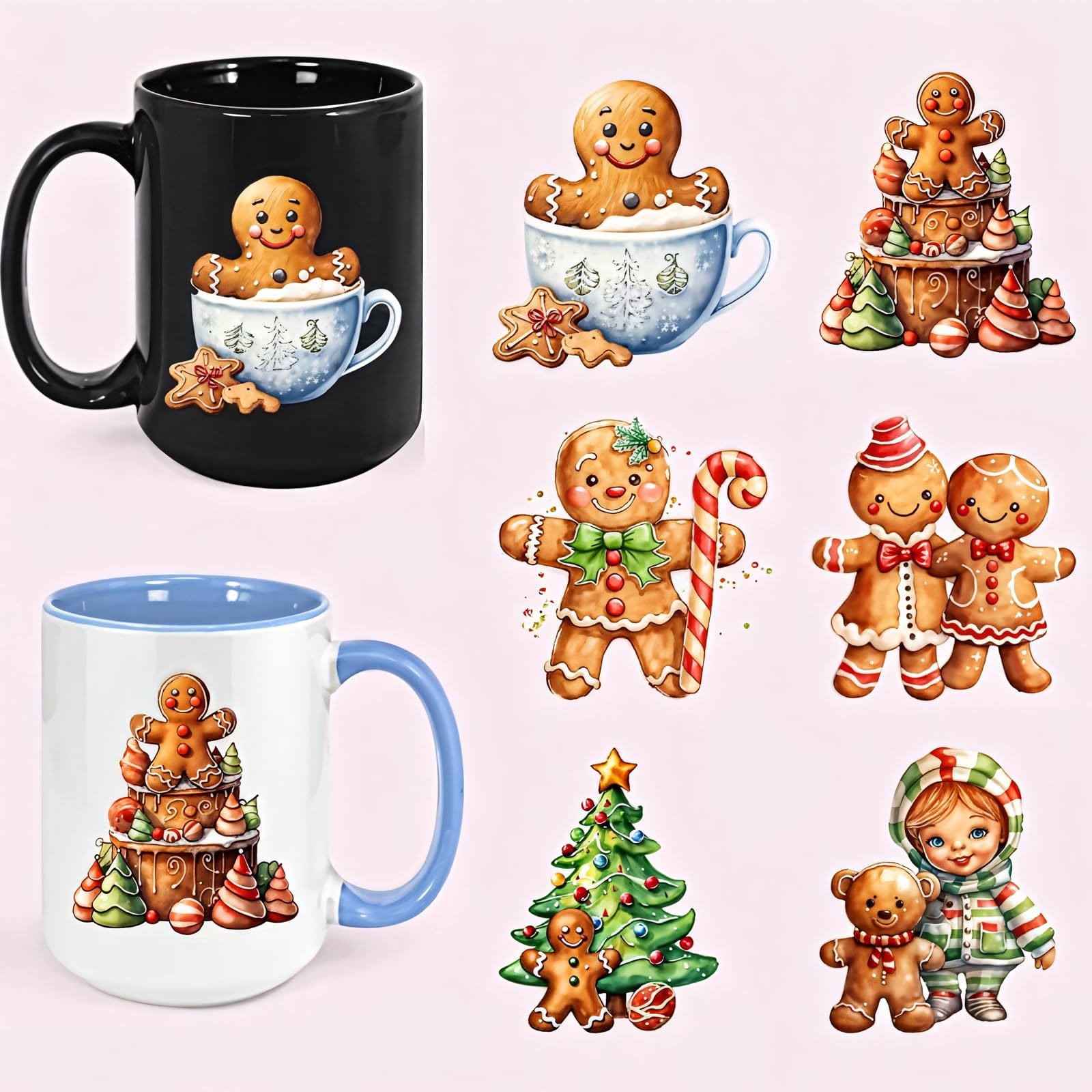 6PCS Merry Christmas Gingerbread Man UV DTF Cup Wraps Transfer Waterproof Sticker for Glass Cups Furniture Craft DIY Crafts，Rub on Transfer Stickers for DIY Water Bottle Laptop Decal Wood Car