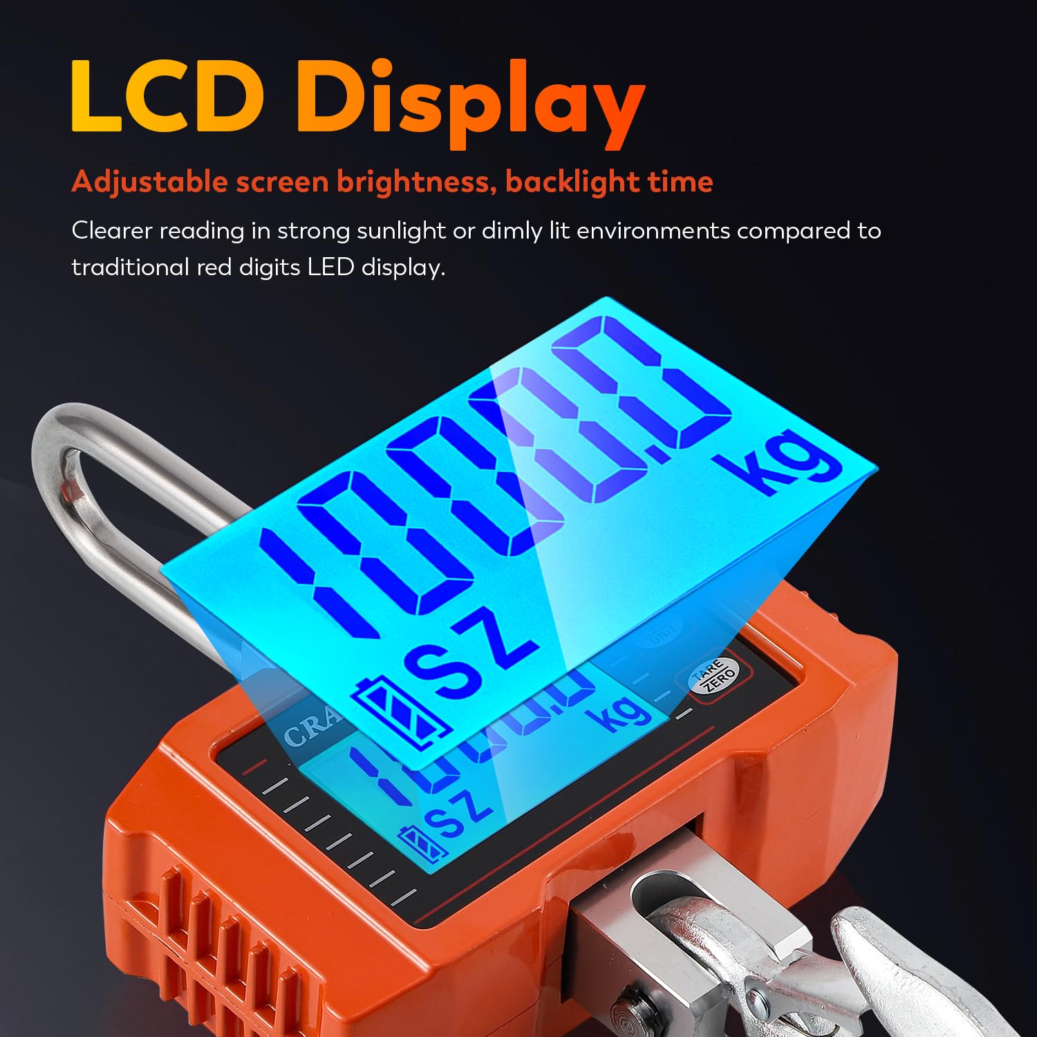 CGOLDENWALL Digitale Kranwaage 1000kg/2200lb, Industrielle Hängewaage mit Umschaltbarem kg/lb/N, LCD-Hintergrundbeleuchtung - Hebezeug-Hakenwaage Ideal für Bauernhöfe, Jagd und Viehzucht