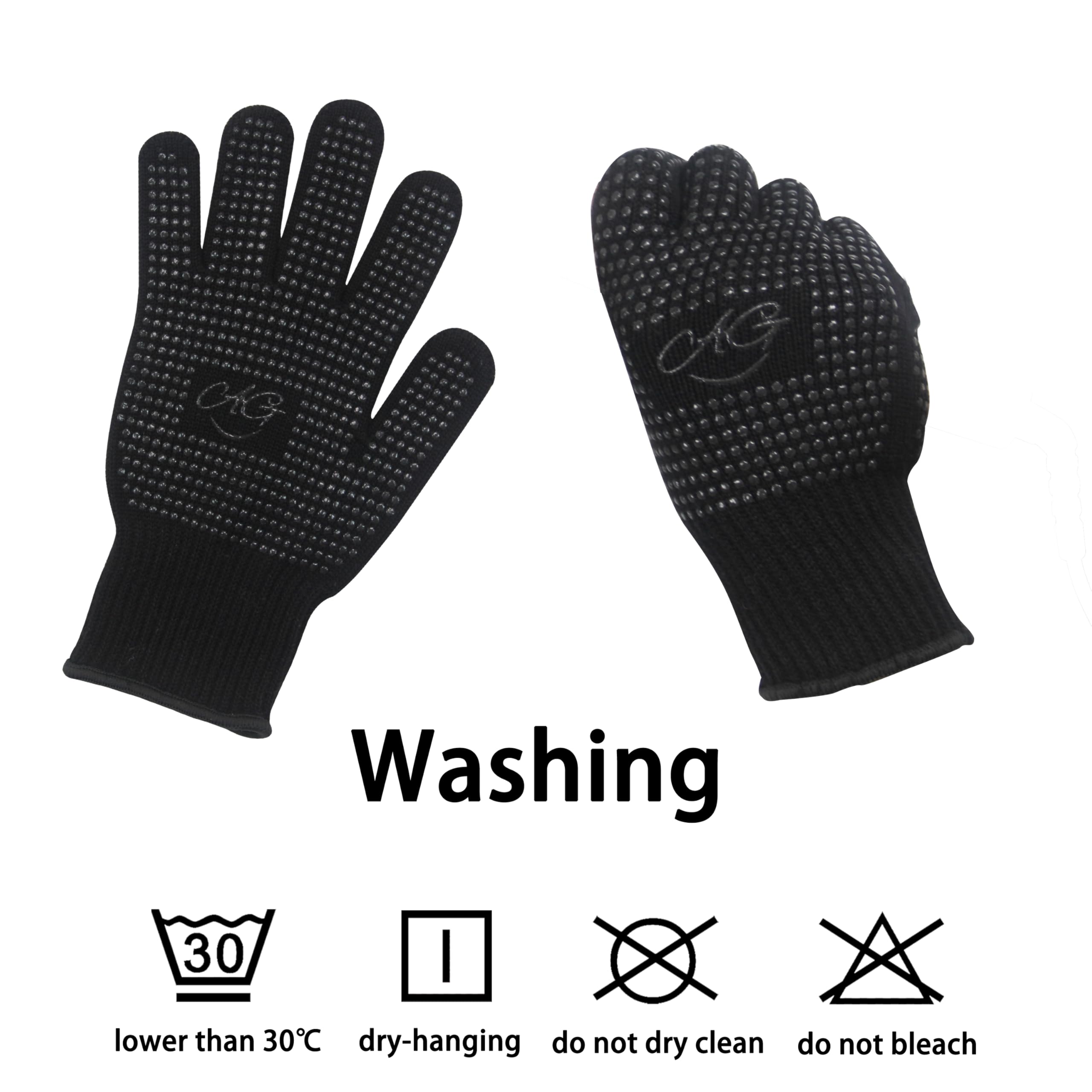 ANGENIL Gants thermorésistants pour lisseur, antidérapants double face avec picots en silicone, pour coiffage, fers à boucler et lisseurs, lot de 2, noirs