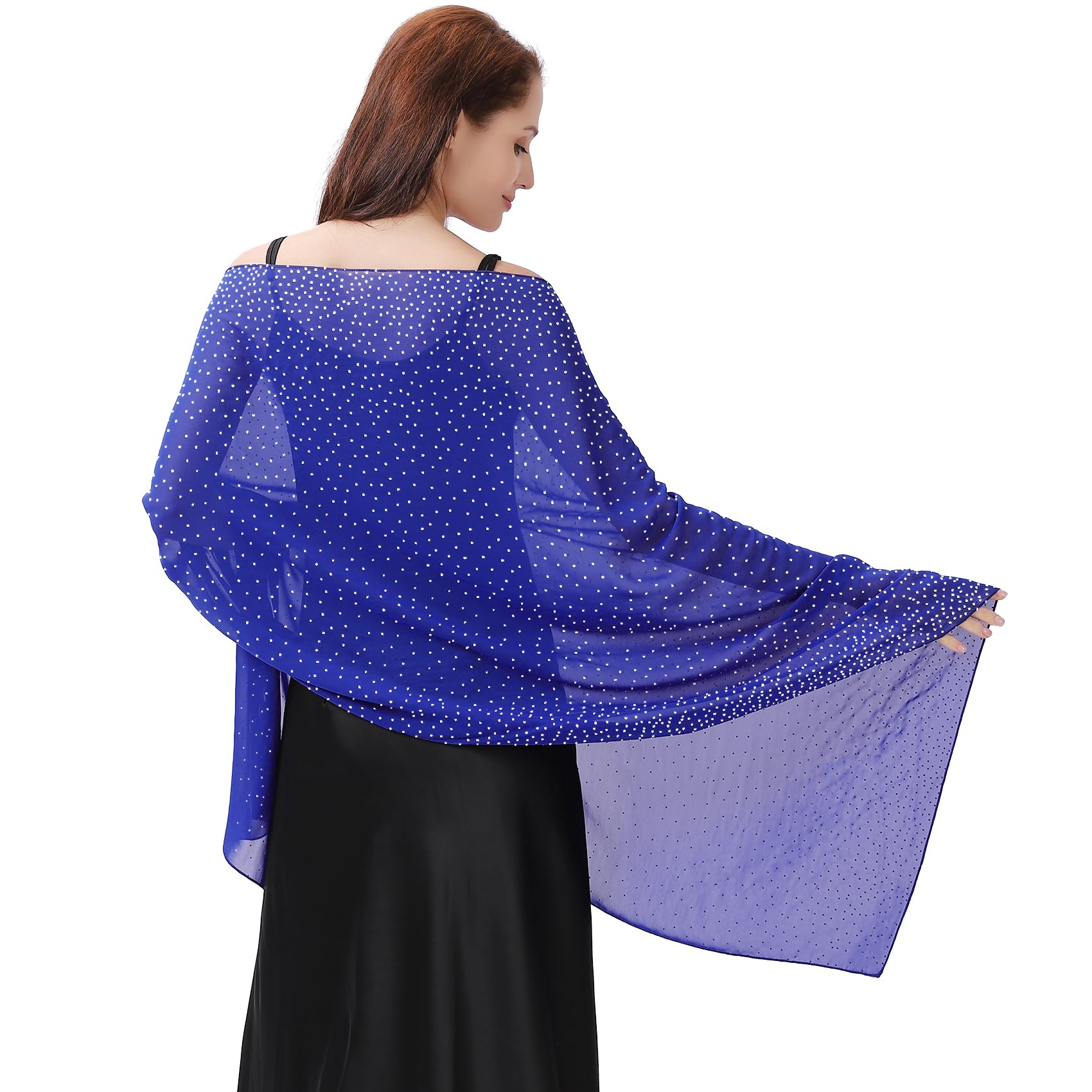 Ladiery Shawl and Wraps for Evening Dresses, Soft Sheer Chiffon Sparkly Rhinestone Wedding Scarf Formal Shawl Wraps for Women