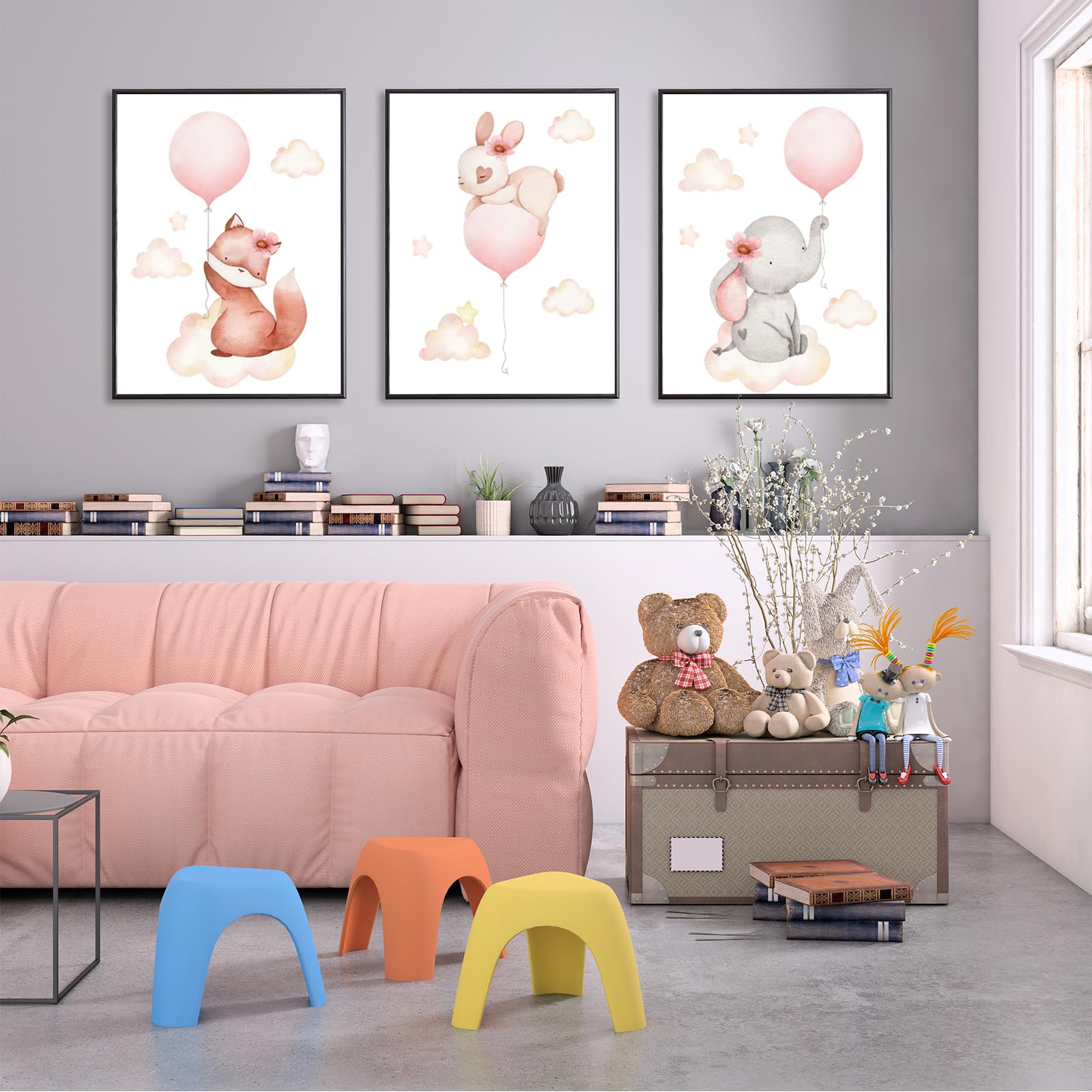 Zamety 3 Pièces Decoration Chambre Bebe Affiches, Animaux Affiche Chambre Bebe, A4 Tableau Chambre Enfant Poster, Tableau Animaux pour Deco Chambre Bebe, Sans Cadre, 21 x 30 cm