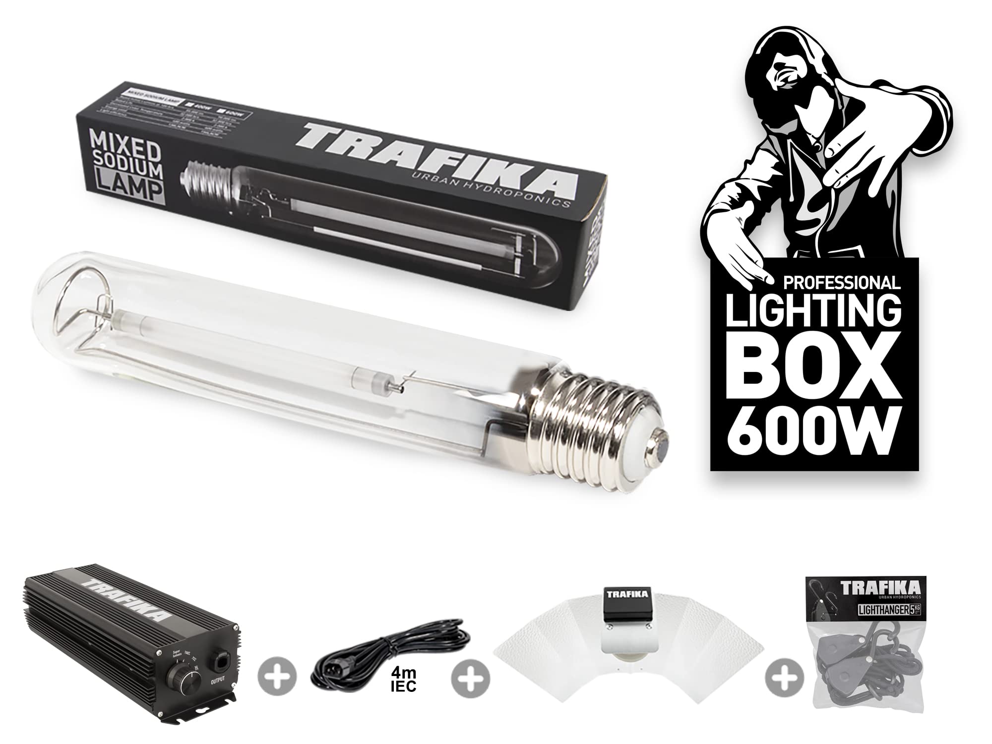 TRAFIKA KIT ILUMINACIÓN CULTIVO BALASTRO DIGITAL 600W: BALASTRO DIGITAL REGULABLE 600W + BOMBILLA + 4M CABLE + POLEAS + REFLECTOR/KIT ILUMINACION/BALASTRO ELECTRÓNICO