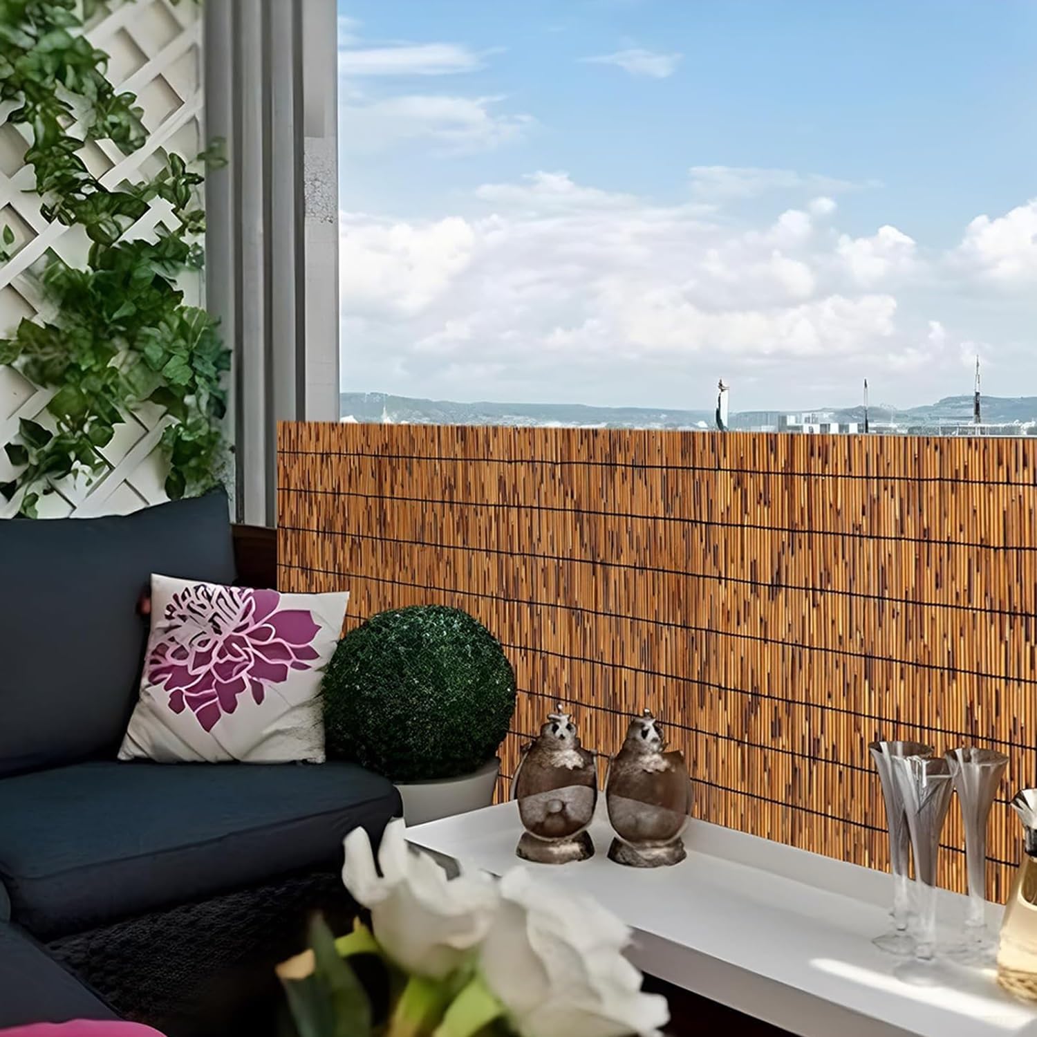 Natural Reed Fencing Rolls, 2FT-6FT x 16.4FT Reed Screen Curtain Balcony Fence Privacy Panels, Outdoor Backyard Patio