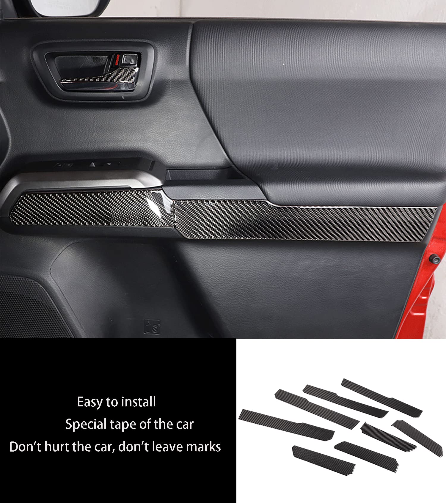 KELEIMAI Car Accessories Fit for Toyota Tacoma 2016 2017 2018 2019 2020 2021 2022 2023 Inner Door Panels Decorative 3D Stickers Soft Carbon Fiber 8 PCS