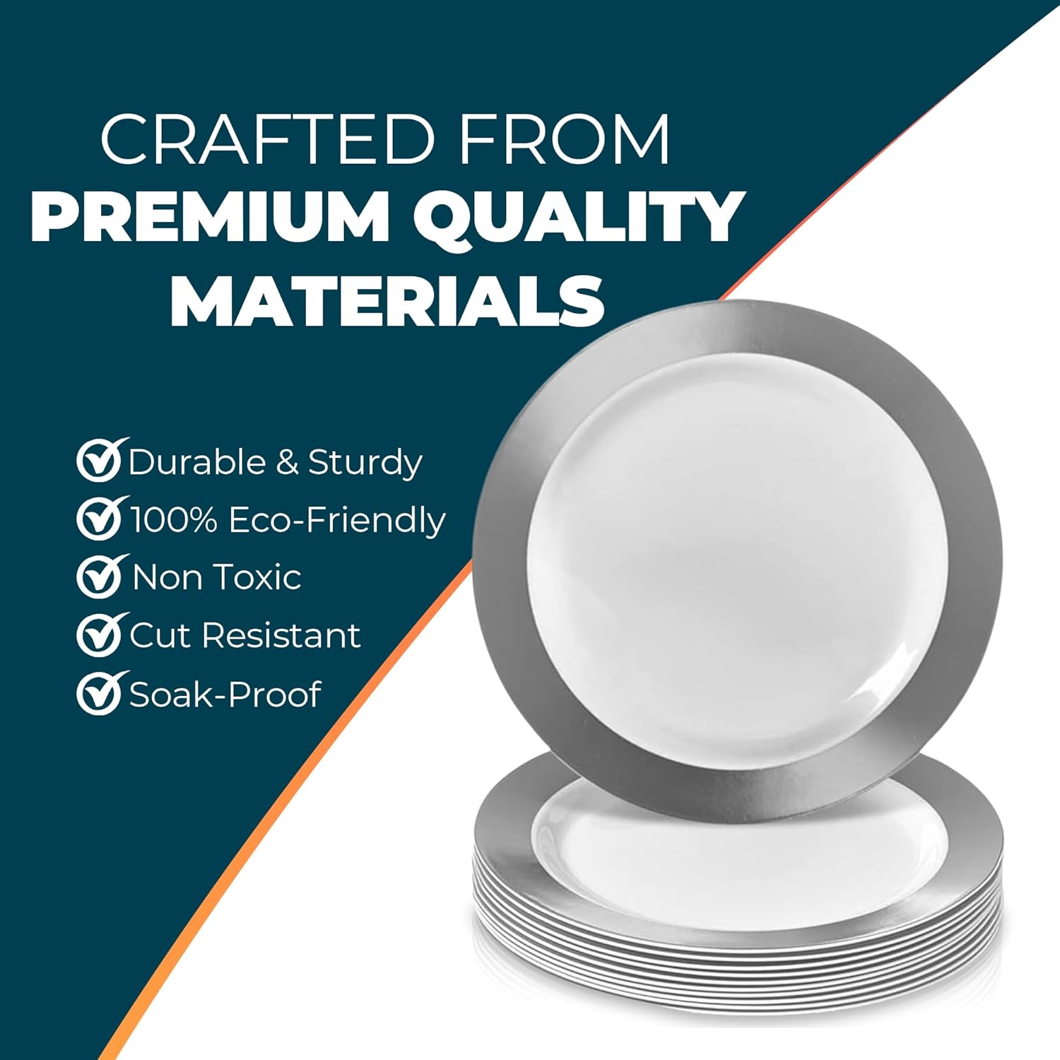 Ritz Collection White Round Plastic Dessert Plates with Silver Rim - 7.5" (Pack of 10) - Perfect for Weddings, Birthday Parties & Special Occasions - Image 5