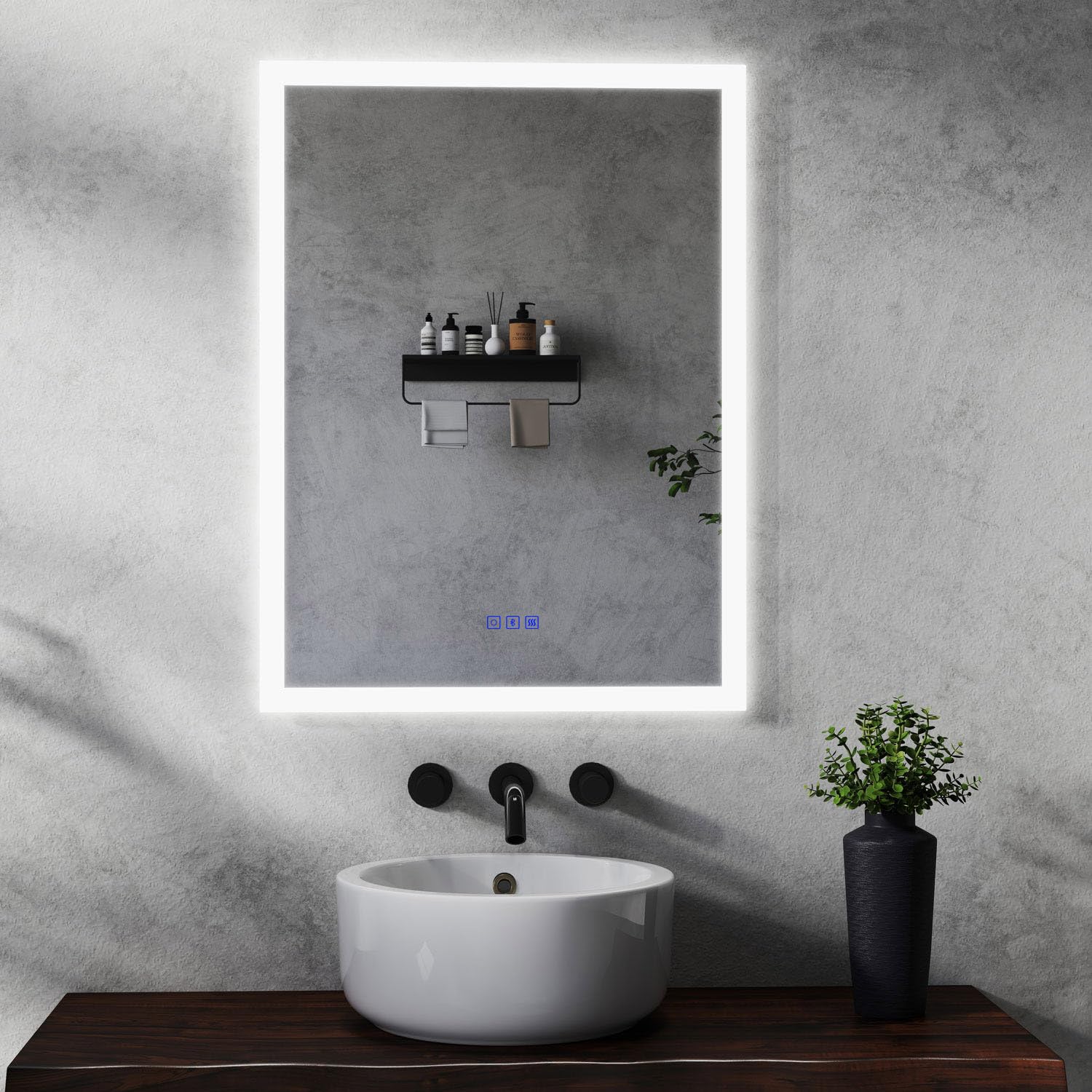 MAERTS-E 500x700mm Bathroom Mirror with LED Lights, Bluetooth Speakers & Demister | LED Bathroom Mirror with Adjustable Light & Memory | Wall Switch & Touch Sensor | Auto Shut-Off