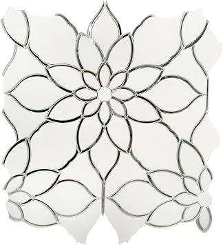 Tile & TOP Polished Thassos Marble Mirror Floral Waterjet Mosaic Tile Wall Floor Single Variant