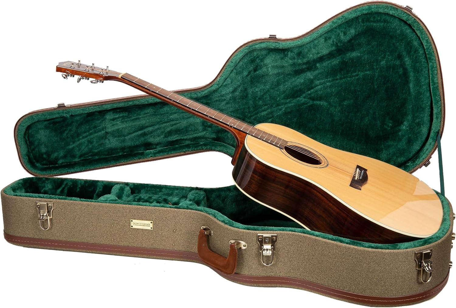 Crossrock Master Series Acoustic Guitar Case for Martin D-28 / Grand Auditorium | Olive Green Eco Tweed Fabric, Re-Engineered Shell, Leather Handle & Forest Green Velvet Interior(CRW720D28OG) Martin D28 Olive Green