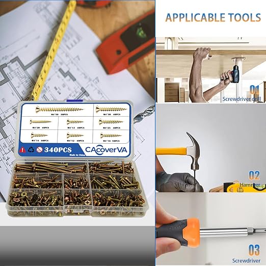 Kit de Tornillos para Madera M4 340 Piezas Zinc miniatura 3
