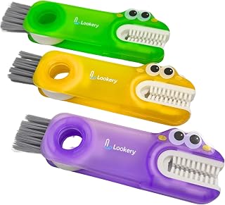 3 in 1 Cup Lid & Crevice Cleaning Brush Set (3Pc), Multifunctional Detailing Brush, Silicone Rim Cleaner, Stiff Corner Bristles, Wire Slit Brush for Water Bottles, Tumblers, Kitchen Tools