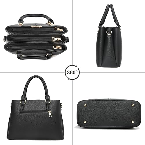 Miniatura 3 de Bolso y bolsos de mano para mujer, 3 compartimentos con cremallera, bolso de mano de diseñador con asa superior