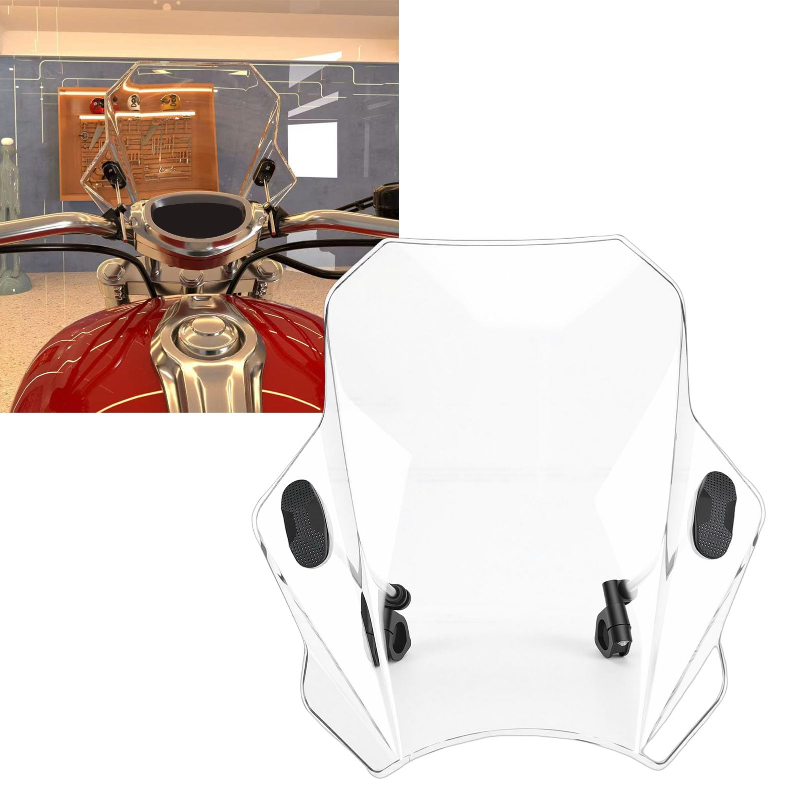 SIXRUN Deflettore d'Aria Anteriore per Moto, Parabrezza Trasparente Regolabile, Adatto per Manubri 22mm 25mm 28mm