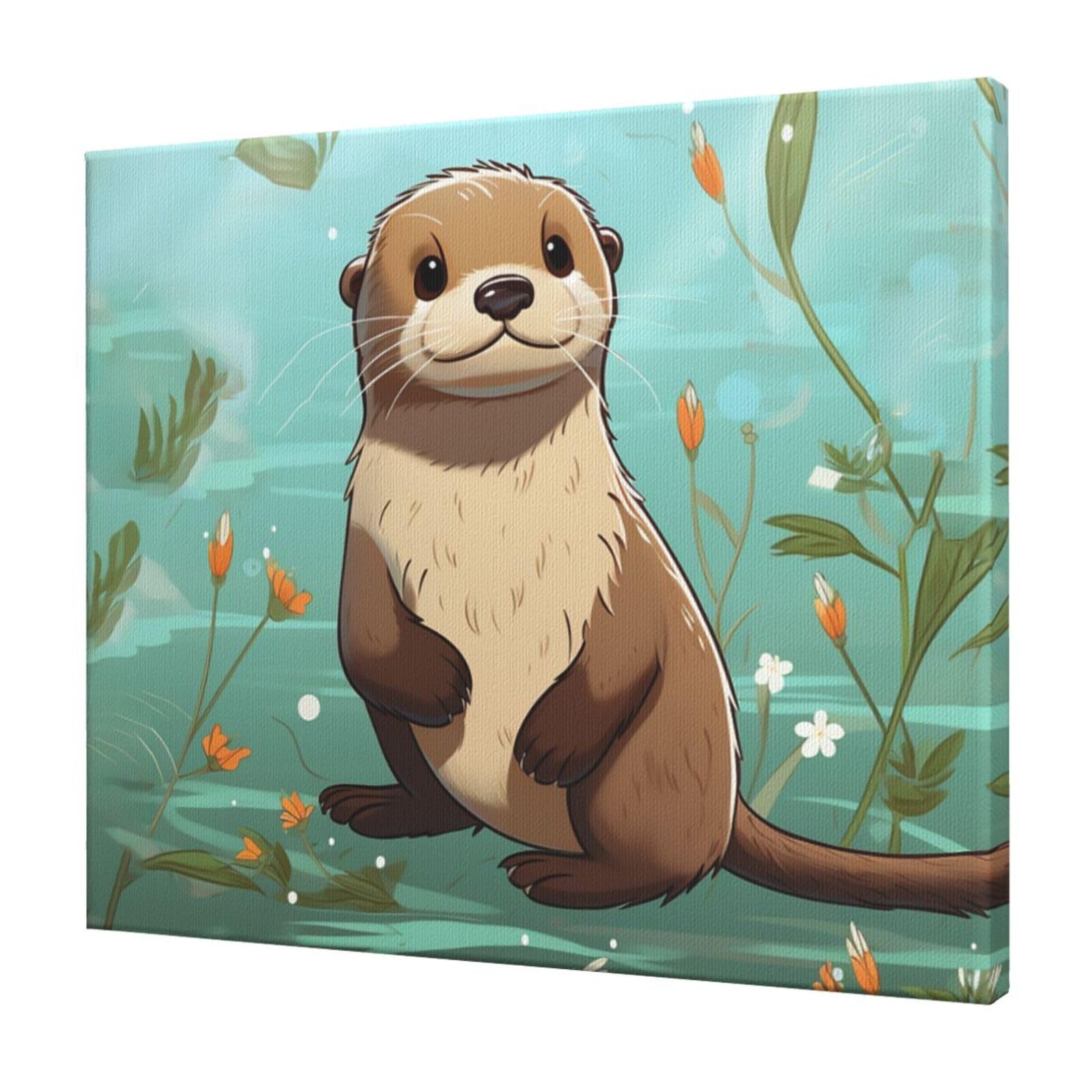FodPand Cartoon Cute Otter Canvas Wall Art for Living Room Wall Decor 20"x24" Modern Artwork Painting Pictures Hanging Canvas Prints Aesthetic Wall Art for Bedroom Bathroom Office Wallart Decor