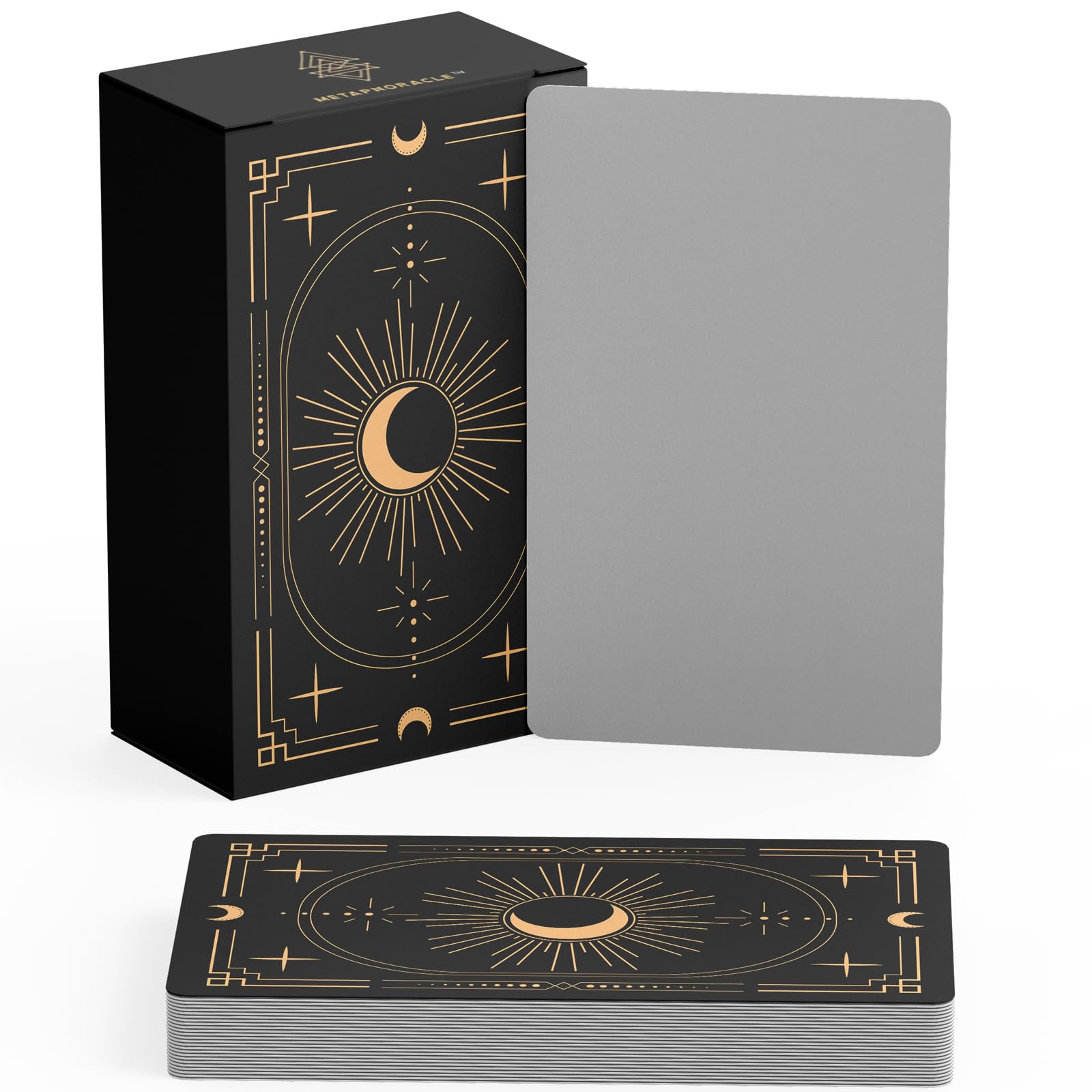 Leere Oracle Tarotkarten zum Beschriften – Erstellen Sie Ihr eigenes Orakel-Kartendeck – (80 Karten pro Box / 7 x 12,1 cm) – blanko weiß mit Design auf der Rückseite (schwarz mit metallischem
