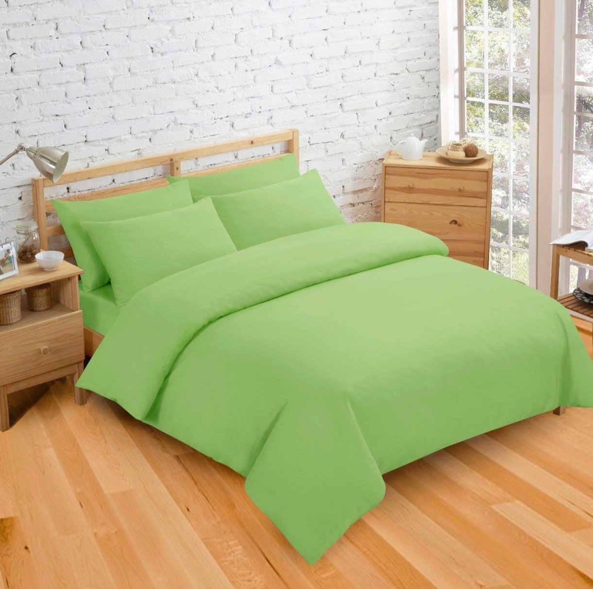 Velosso Plain Dyed Easy Care Double Duvet Cover Set (Green)